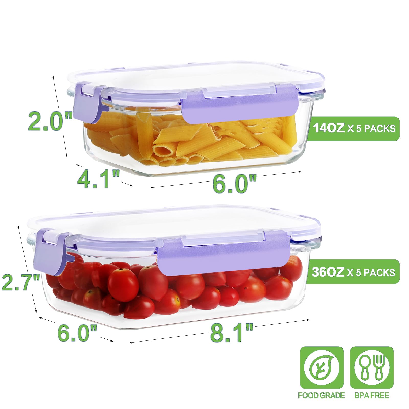 Vorratsdosen aus Borosilikatglas mit verschließbaren Deckeln, luftdichte Lunch-Bento-Boxen, BPA-frei und auslaufsicher, 10 Stück