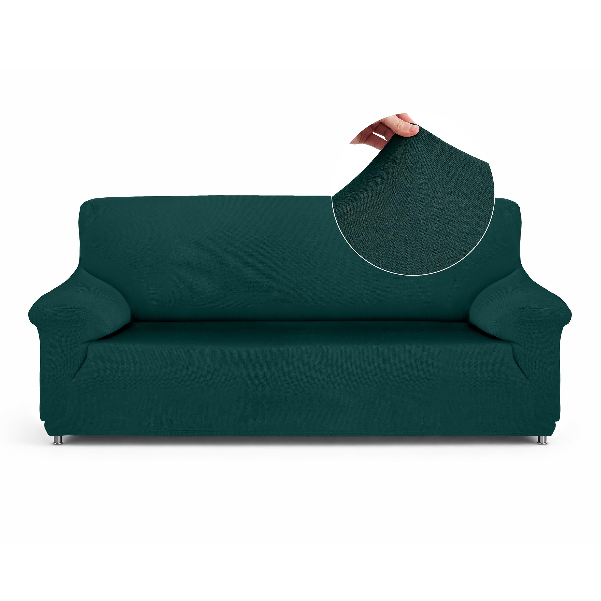 Textilhome Funda de Sofá Elástica Ajustable TEIDE, 3 Plazas (180-240 cm), Cubre Sofá Protector Universal con Espuma Antideslizante, Color Verde - Protección y Ajuste OEKO-TEX STANDARD 100