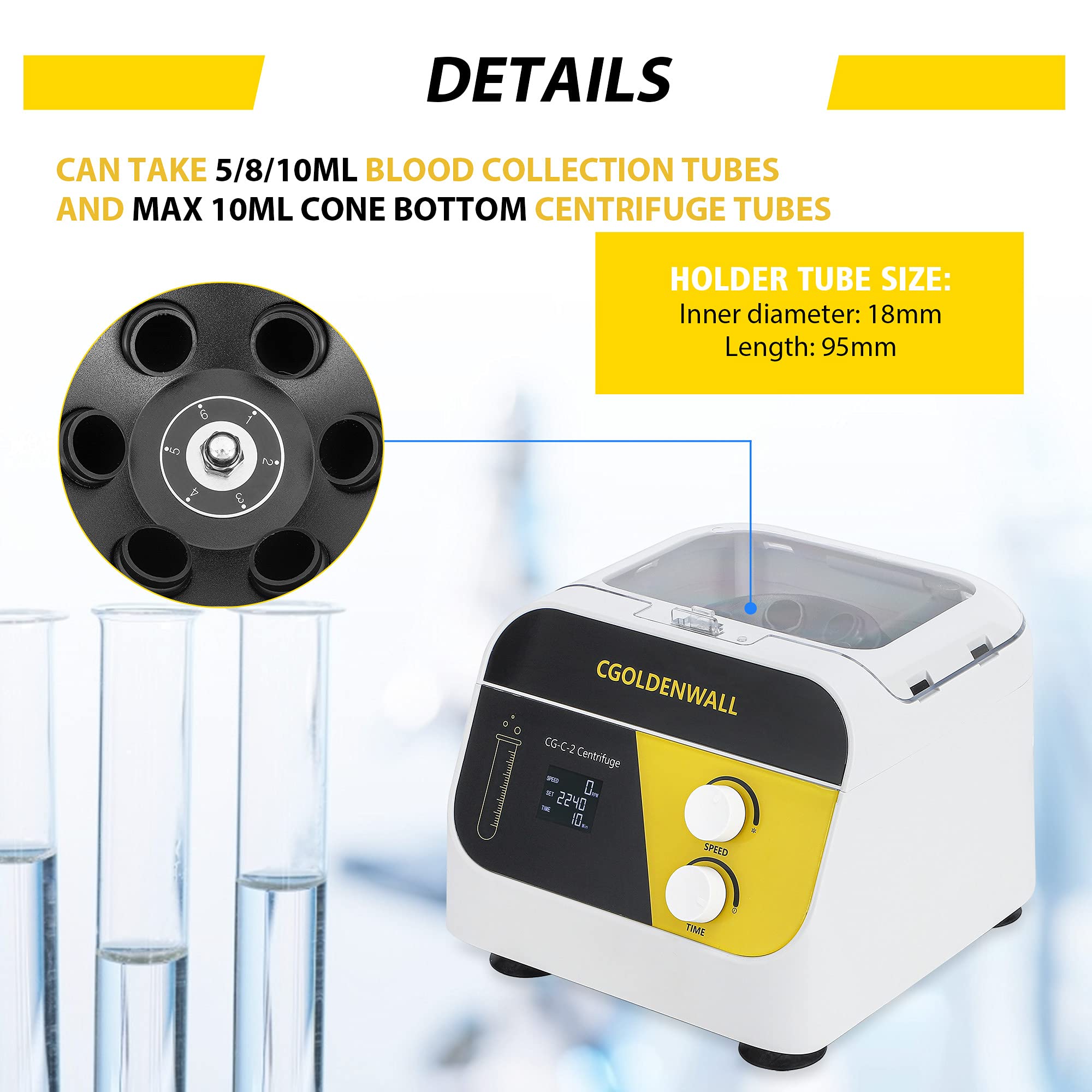 CGOLDENWALL Centrifugadora Inteligente de Laboratorio 20ml*6 1920xg, 4000rpm, Temporizador de 999min, Pantalla LCD, para Separación de Muestras/Microorganismos,Tubos de 5/8/10ml Disponibles