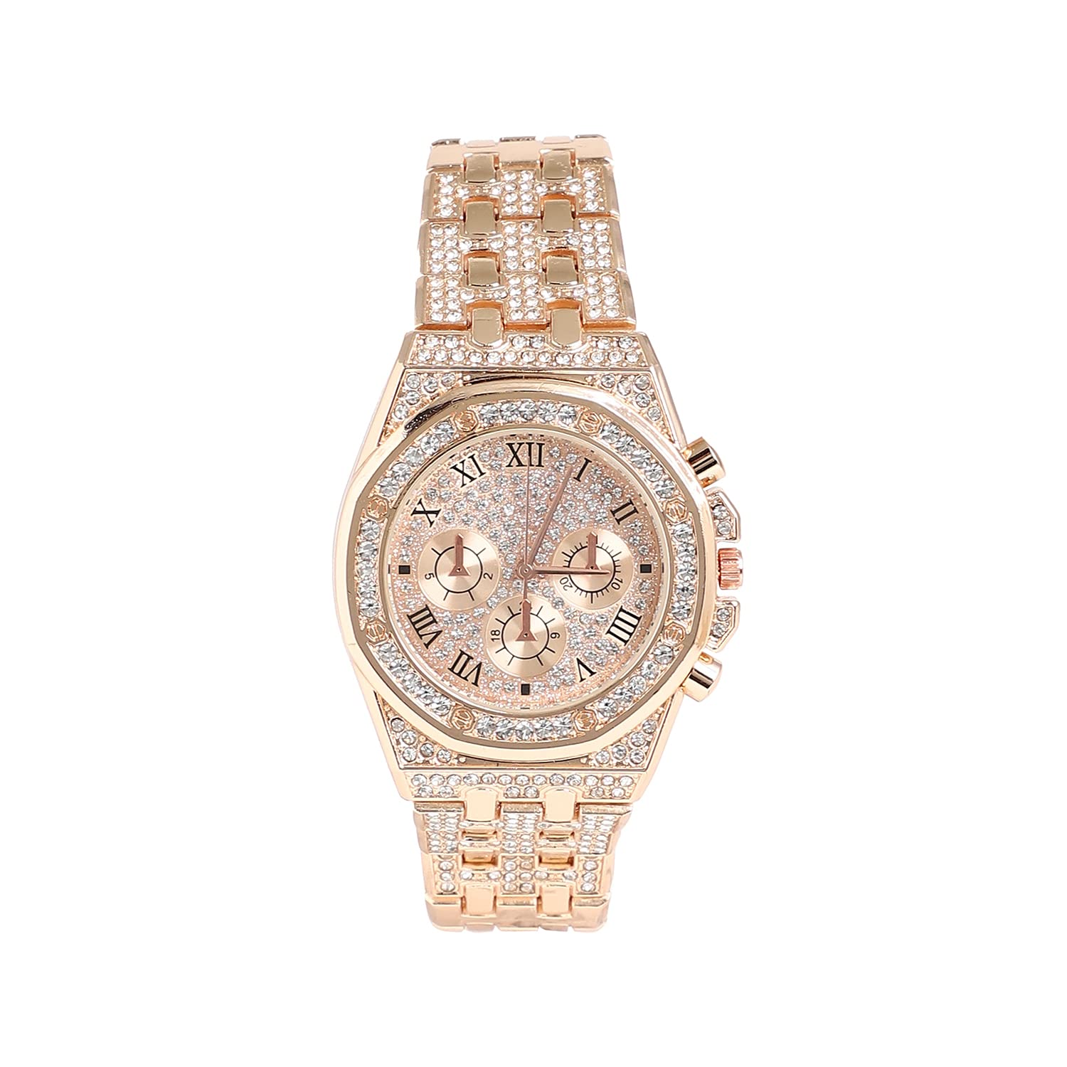 Haute Sauce Womens Embellished Rose Gold Round Analog Dial with Stainless Steel Rose Gold Strap | Foldover Closure | Quartz Movement | Battery Power | Fashion Wrist Belt Watch for Female and Girls (B0BY4QCCG7) Amazon Price History, Amazon Price Tracker