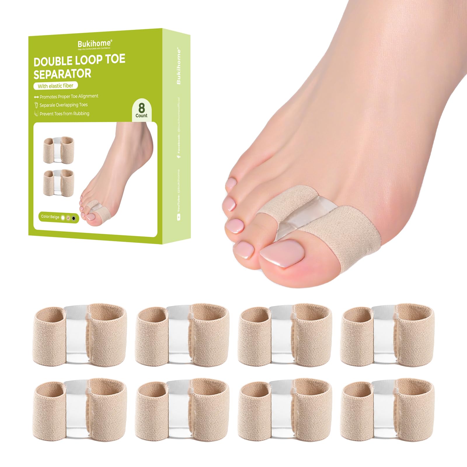 Bukihome Separatori Per Dita In Gel – Correttore Per Alluce Valgo E Dita Sovrapposte – Confezione Da 8 – Donna E Uomo