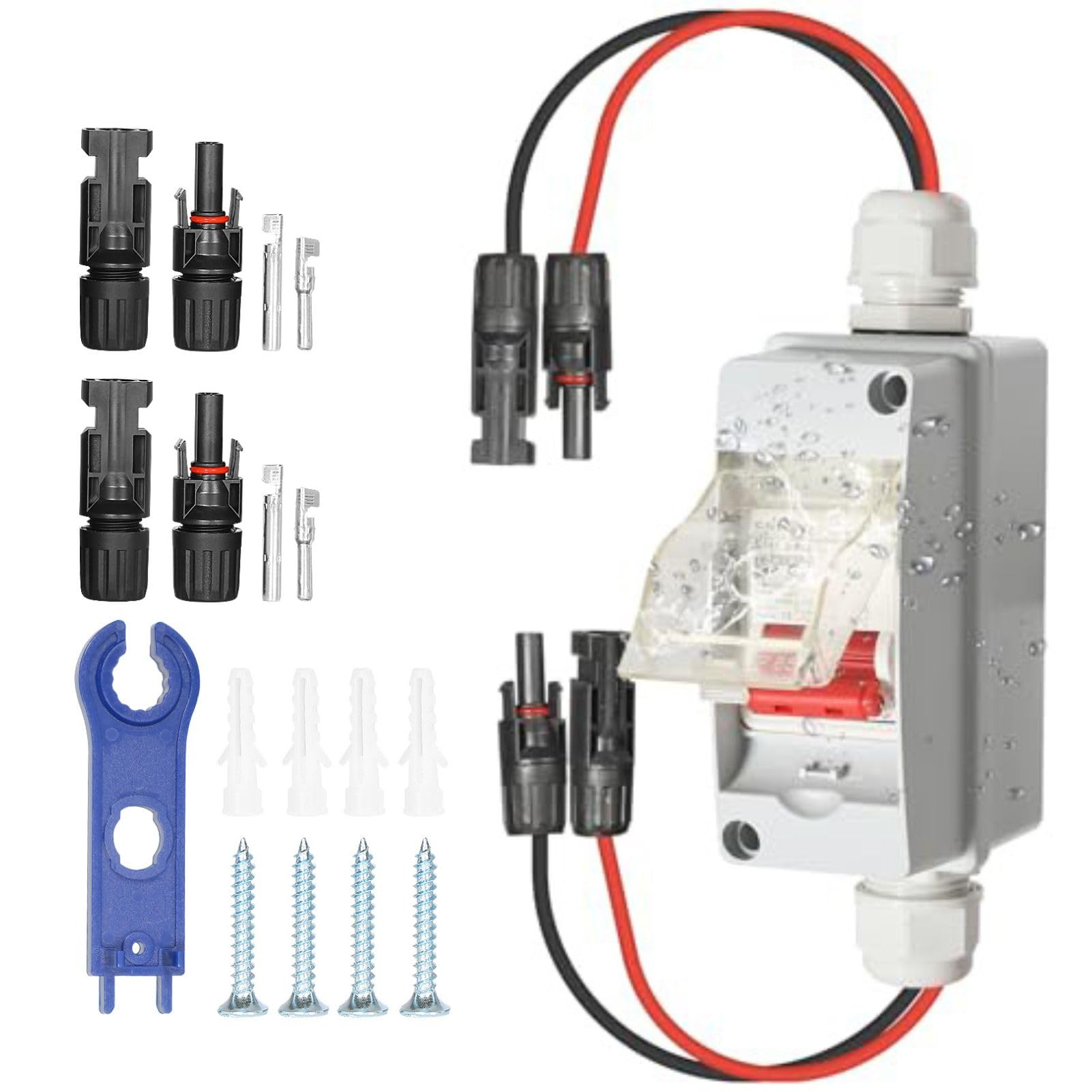 BuyWeek Interruptor de Separación Disyuntor DC Impermeable IP65 Solar Power Isolation Switch and Circuit Breaker 500V 32A Scatola Combinata Fotovoltaica para Sistemas Solares Interiores y Exteriores