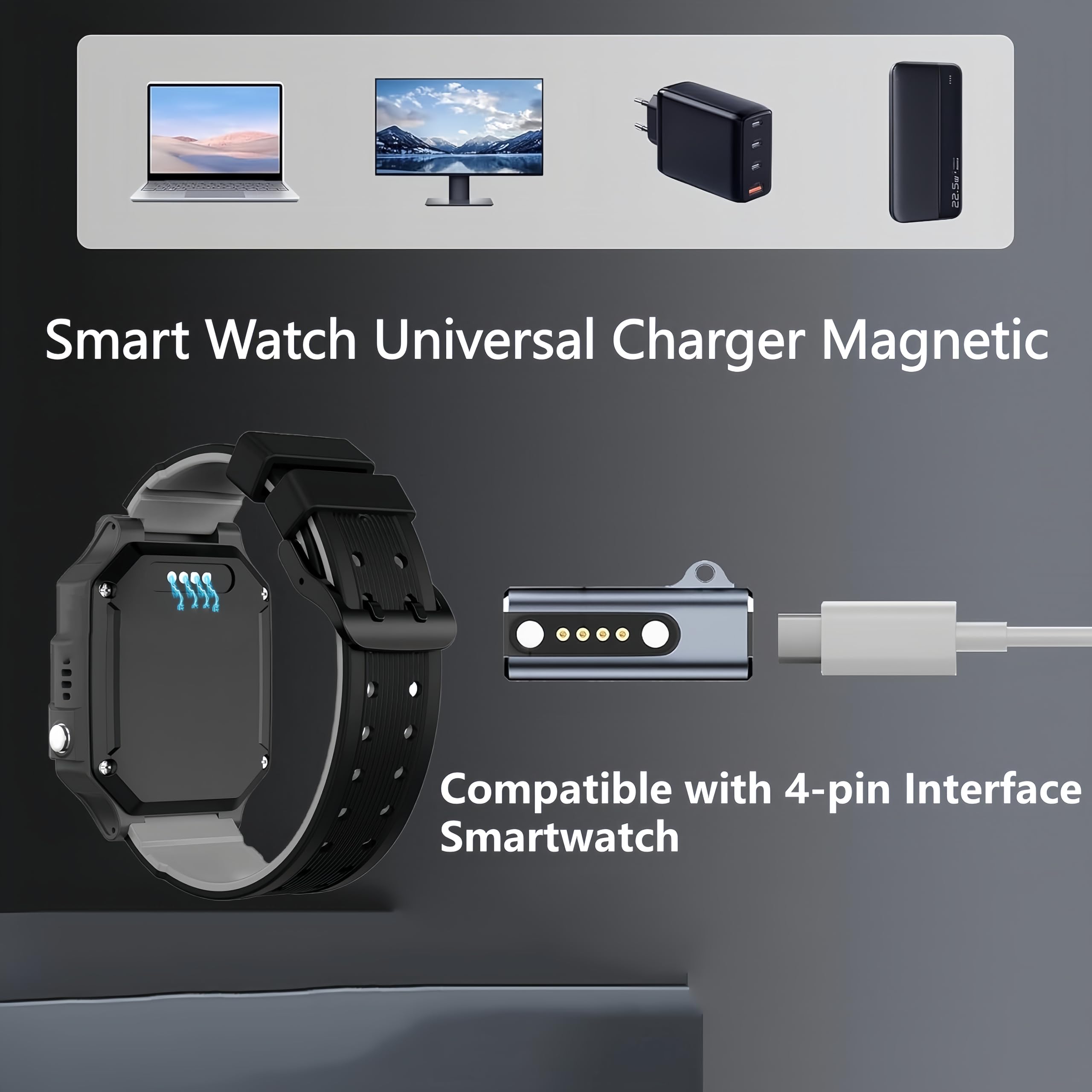 Caricabatterie Magnetico Zakotu Per Smartwatch Y66 1.96'' – Cavo USB Di Ricambio Bianco, Compatibile Blueshaweu