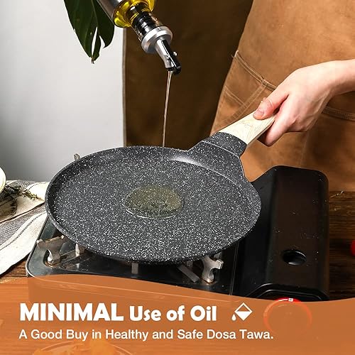 Miniatura 4 de Carote Juego de 2 sartenes antiadherentes para inducción y gas (7.9 in de granito y 9.4 in Dosa Tawa)