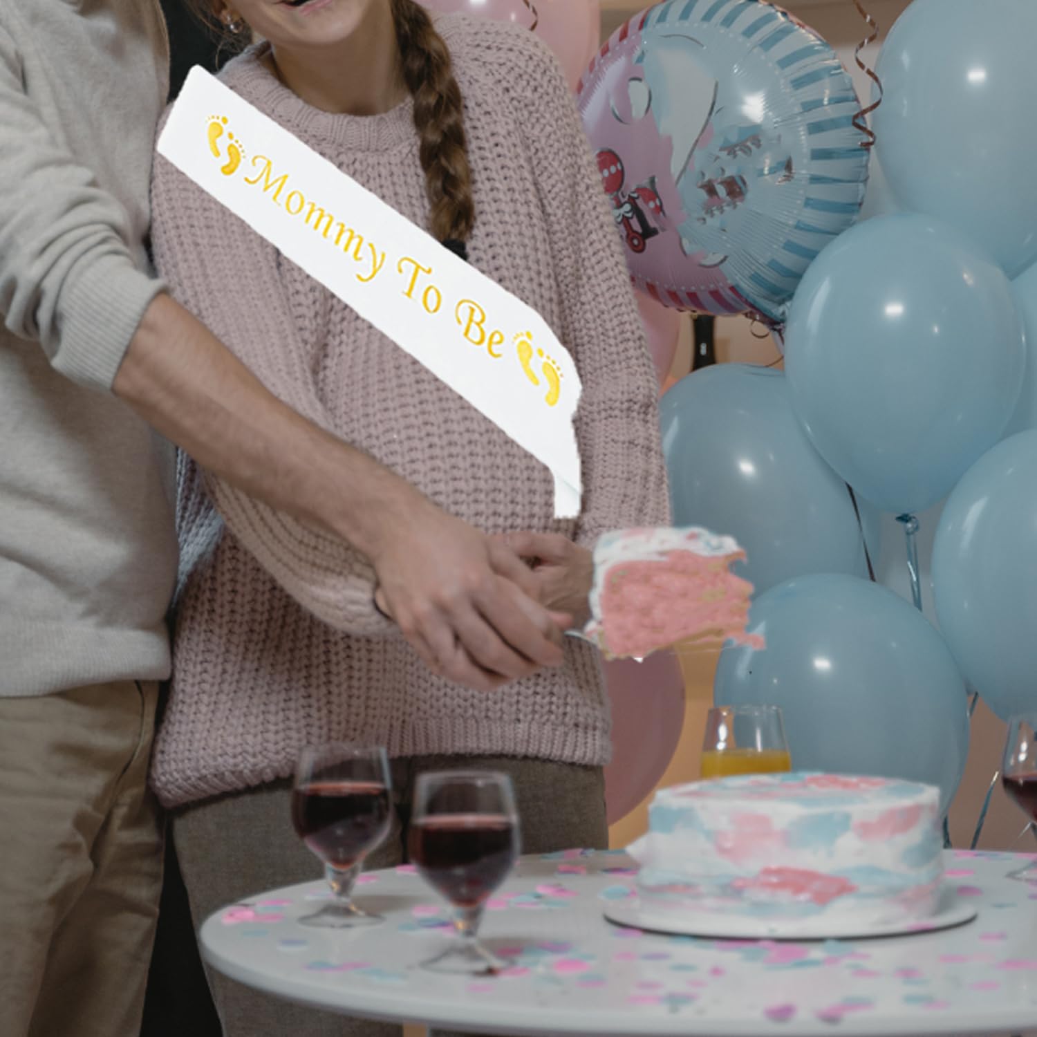 „Mommy To Be“ Schärpe & „Daddy To Be“ Abzeichen Set – Baby Shower Dekoration Für Geschlechtsoffenbarung