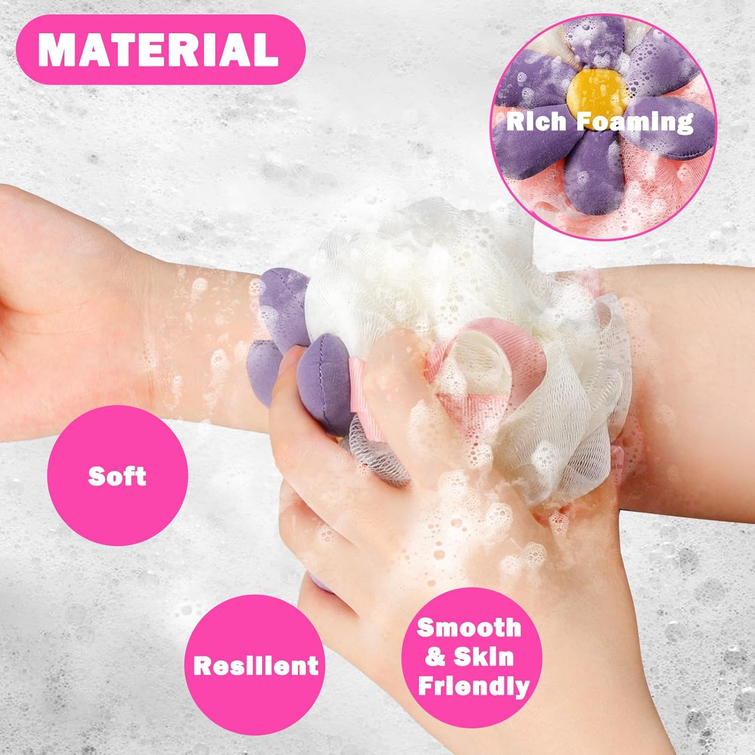 2PCS Cute Flower Bath Sponges Loofah Mesh Pouf Body Scrubber Exfoliating Shower Sponge for Women Shower Puff Soft Loofah Sponge Ball Bath Sponge for Sensitive Skin in Beauty Bathing Accessories - Image 3