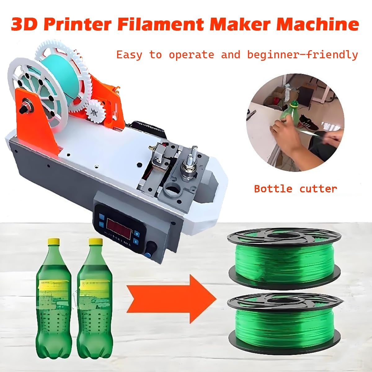 Maszyna do produkcji filamentów do drukarek 3D, stacjonarna maszyna do produkcji filamentów, cyfrowa kontrola temperatury, pultrudowany filament do butelek plastikowych, dla rodzin