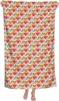 Amazon Co Jp バスタオル 絵文字 顔文字 可愛い 犬柄 赤いハート ふわふわ 瞬間吸水 ホテル仕様 柔らか肌触り マイクロファイバー 浴用 プール用 温泉 業務 ビーチ 水泳 抗菌 防臭 耐久性 80 130cm ホーム キッチン