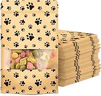 Alben 50-Pack Poppy's Paw Print Dog Treat Bags - Ziplock Closure, Clear Window, Food-Safe 4.7x7.7in for Homemade Treats