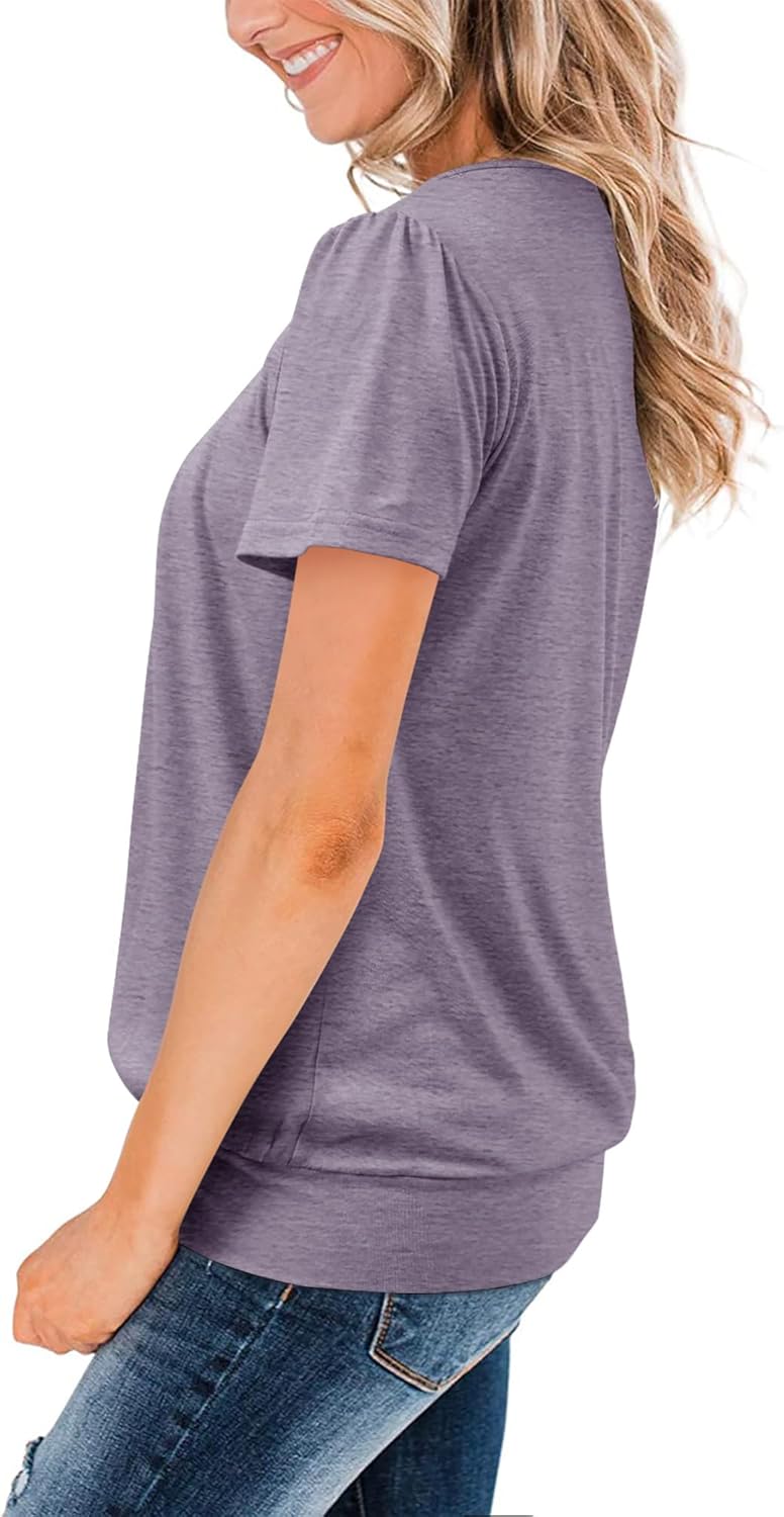 ZOLUCKY Womens Casual Short Sleeve Tunic Tops Scoop Neck T Shirts Summer Loose Fit Tunics - Image 3