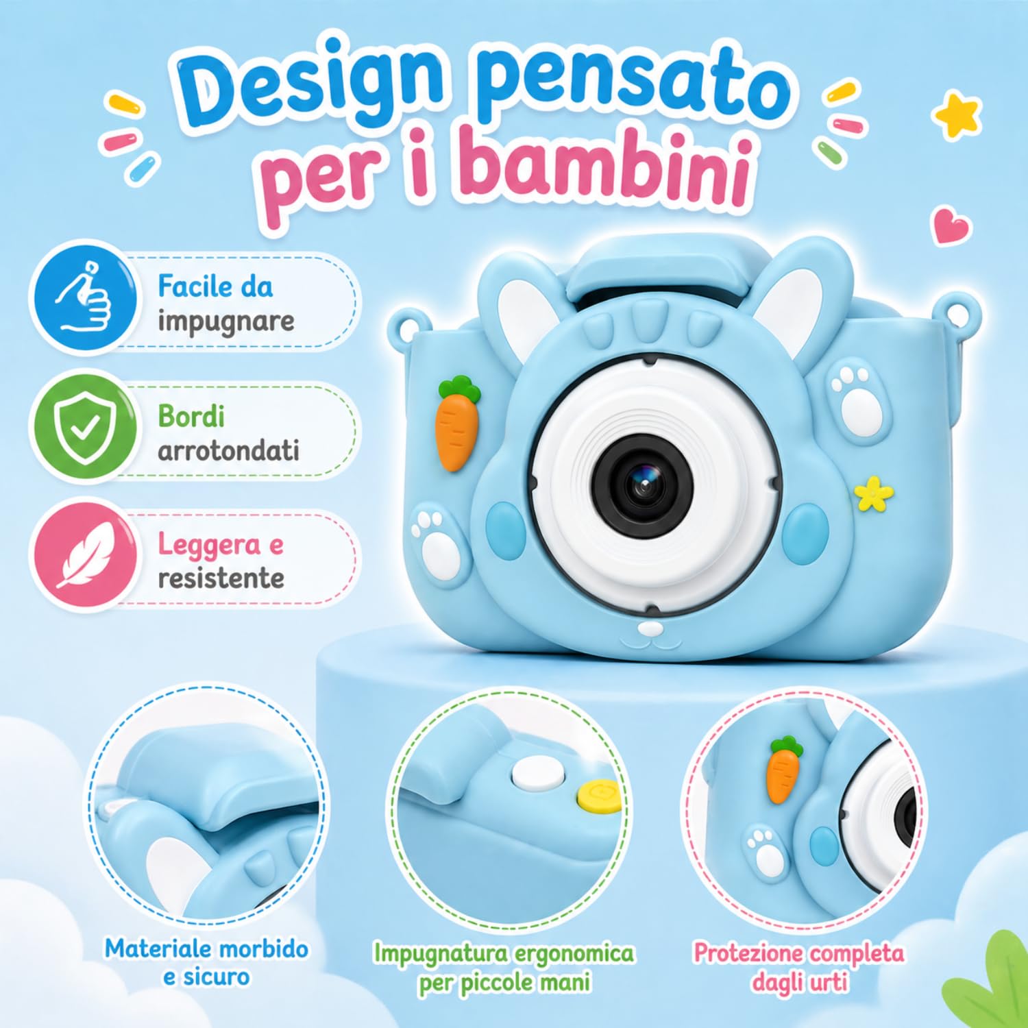 KidsCamera Bibi il Coniglio 2K – Macchina Fotografica Digitale per Bambini 3+ Anni con Memory Card 4GB Inclusa, Foto, Video, Giochi e Filtri – Prima Fotocamera Regalo Compleanno Bambina