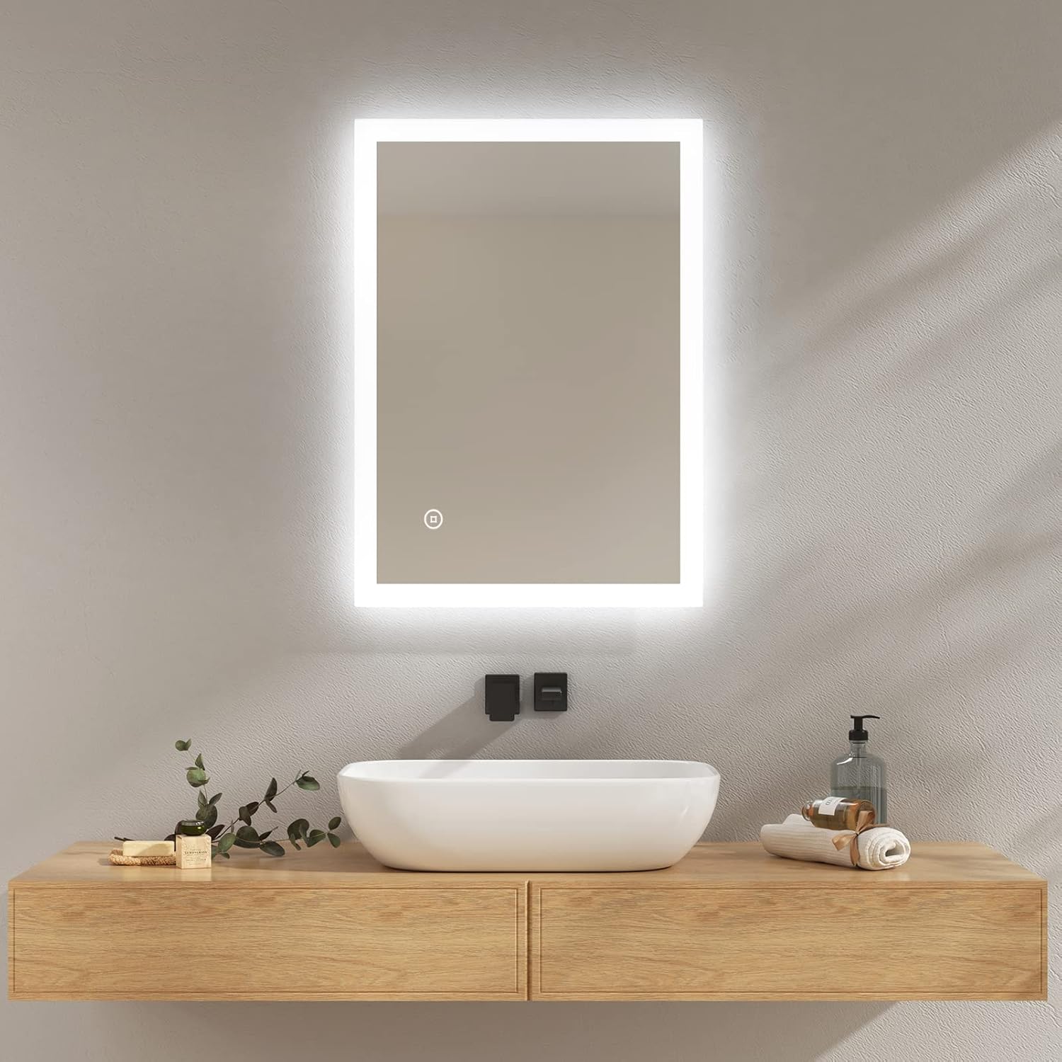 EMKE Bathroom Mirror with Shaver Socket, 500x700 MM Wall Mounted