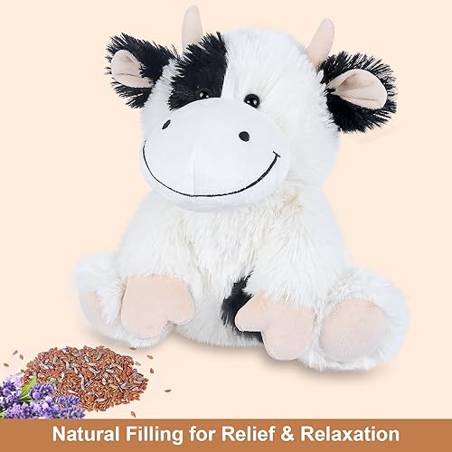 Miniatura 3 de SuzziPals Animal de peluche de vaca calentable y refrigerable, almohadilla térmica para carmps y dolor, peluche de vaca con aroma a lavanda para la