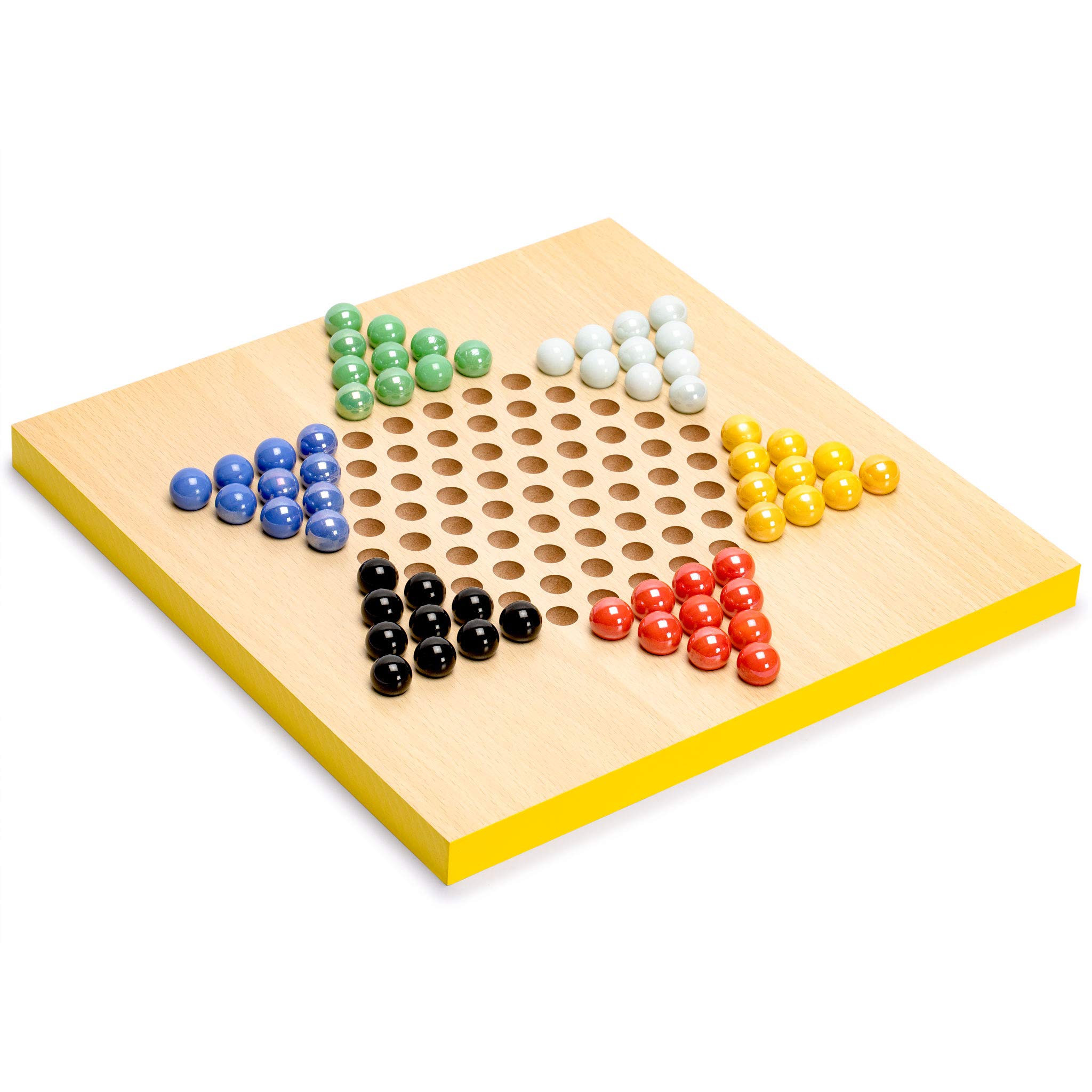 Set Juegos Reversible 2x1 Parchís y Damas Chinas-Halma Madera y Canicas Vidrio – 30,2cm