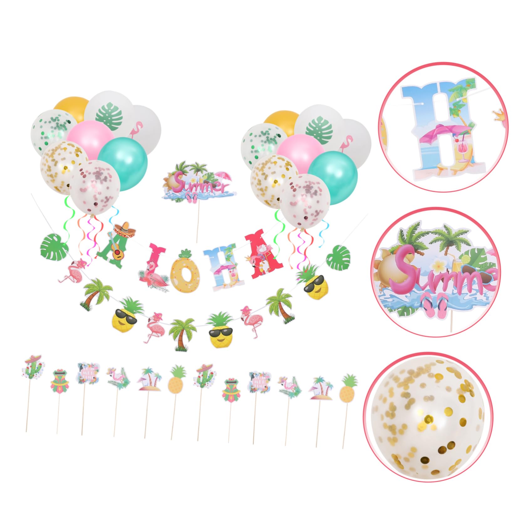 1set Decorazioni Per Compleanno Aloha Di Palloncini e Banner Riutilizzabili Per Feste Tema Hawaii Materiali Leggeri e Sicuri Facile Creazione Di Decorazioni Personalizzate Per