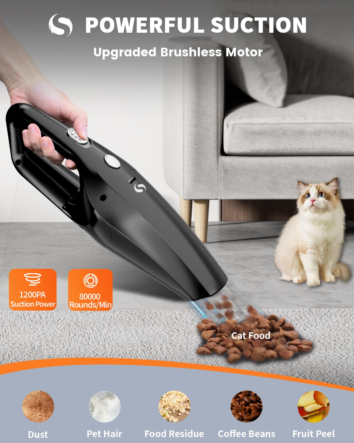 Aspirador Coche Recargable, Aspirador De Mano Potente, Aspiradora De Mano Sin Cable Pare Filtro HEPA, Mini Aspiradora para Hombres y Mujeres, Accesorios para Limpieza Interior