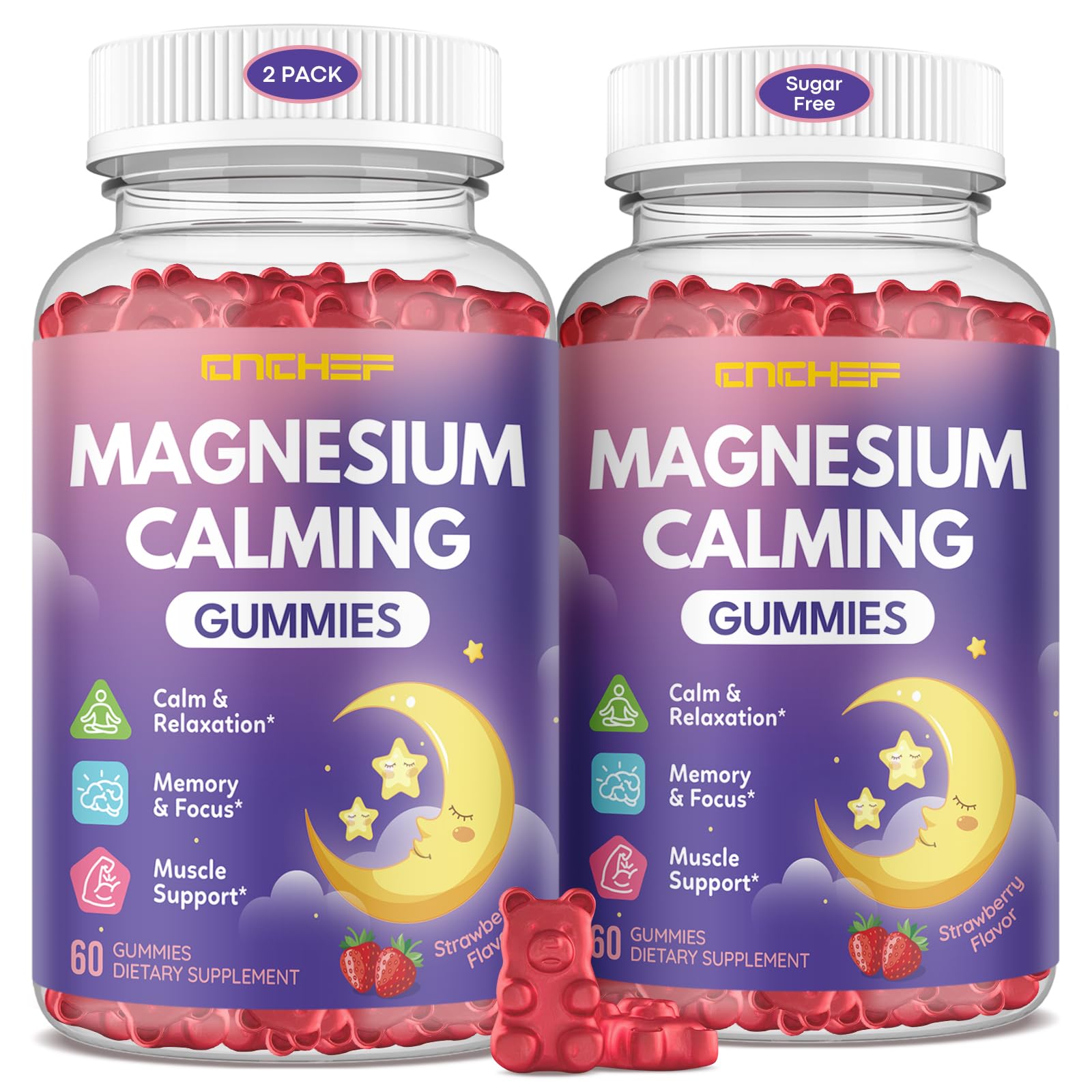 Magnesium Calming Gummies for Kids 4+ & Adults, Sugar Free Magnesium Supplement with L-Theanine, Chamomile, Vitamins B6, D3, K2, Zinc for Sleep, Relaxation, Focus & Muscle Support, Strawberry Flavor — Amazon image 8