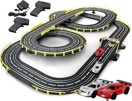 Slot Car Race Track Sets Electric Race Car Track,Juguetes para edades de 6-8 8-12, Juego de Carreras Dual 2 Controladores de Mano 2 Pista Circular