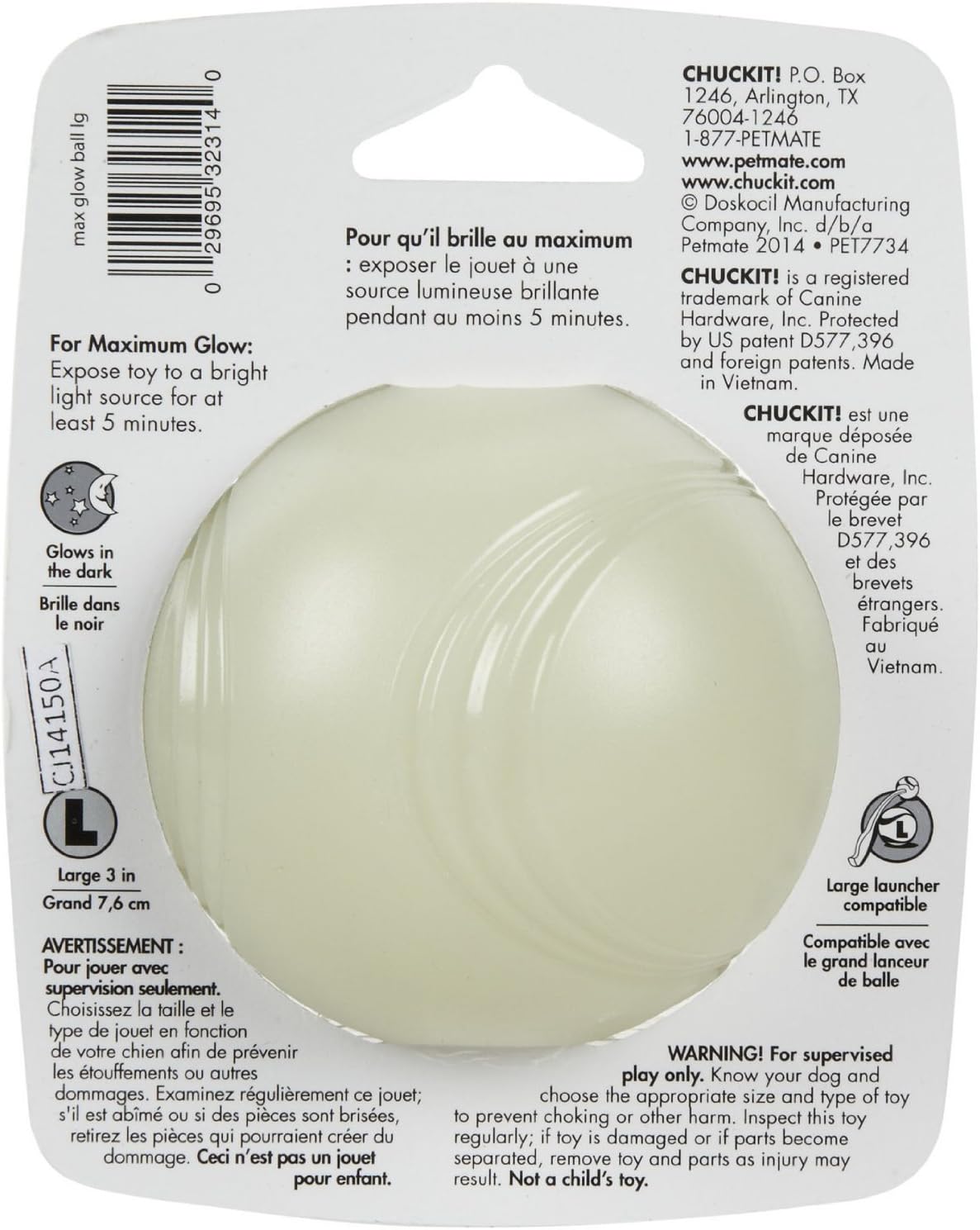 Chuckit! Petmate 32314 Glowing Dog Ball, Large - Quantity 2