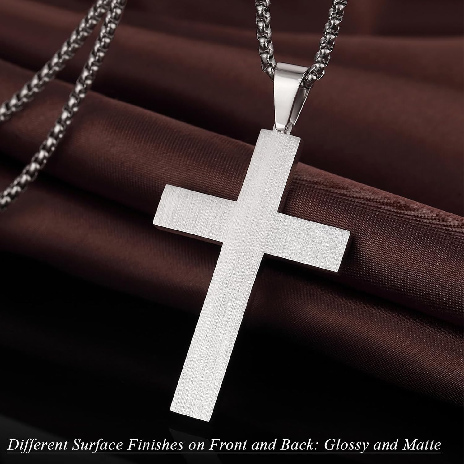 Men's Cross Necklace 316L Stainless Steel Large Heavy Cross Pendant for Men Polished Jewelry Rolo Chain with 22'' 24'' 26'' - Image 4