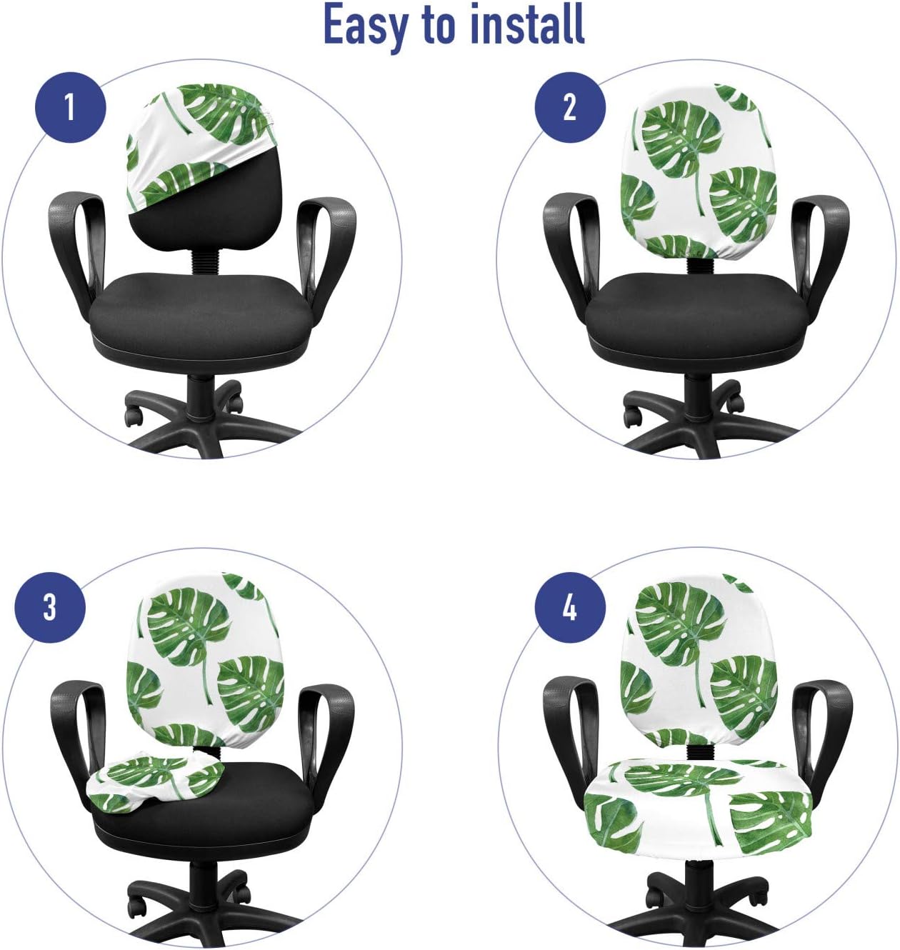 Lunarable Monstera Office Chair Slipcover, Exotic Foliage with Watercolor Effect Spring Season Themed Illustration, Protective Stretch Decorative Fabric Cover, Fern Green and White