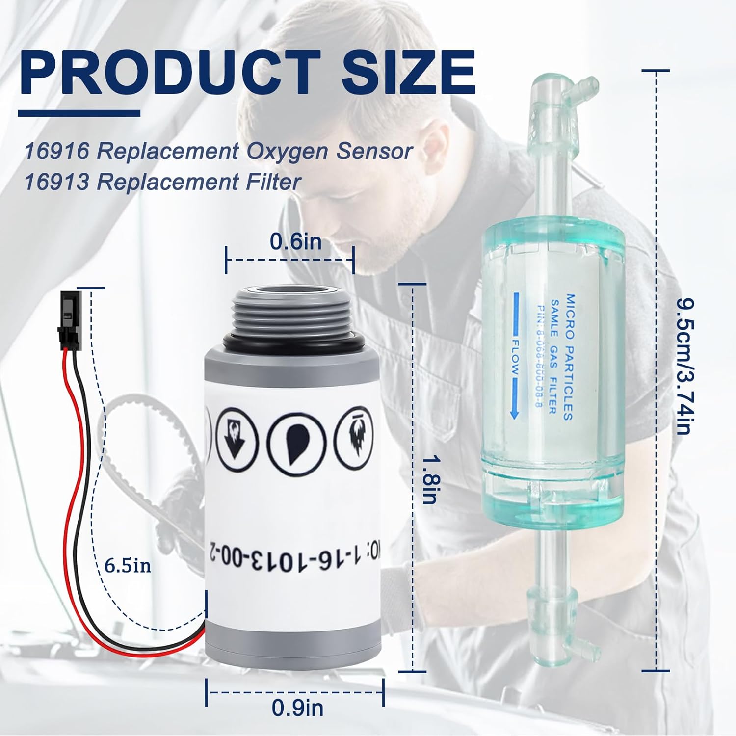 16916 O2 Sensor Compatible with Robinair 16916 Replacement Sensor, 1-16-1013-00-2 O2 Sensor, Fits R1234yf AC Machines – Includes 16913 Refrigerant Identifier Filter.