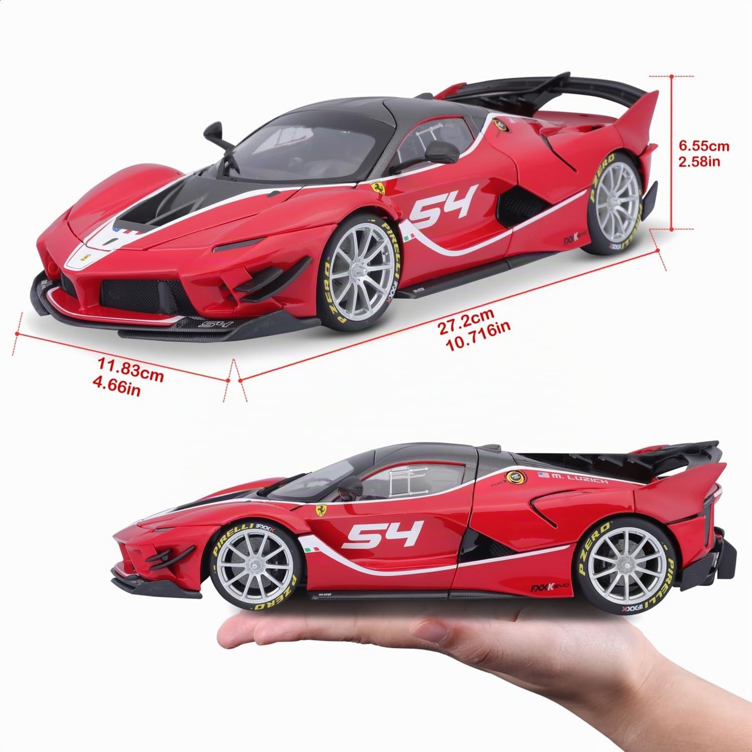 Bburago "Signature Serie Ferrari FXX-K EVO #54, rot - Supercar Modellauto 1:18 Die-Cast Originalgetreues Sammlerauto Spielzeugauto mit beweglichen Türen, Motorhaube & Kofferraum ab 14 (18-16908R)