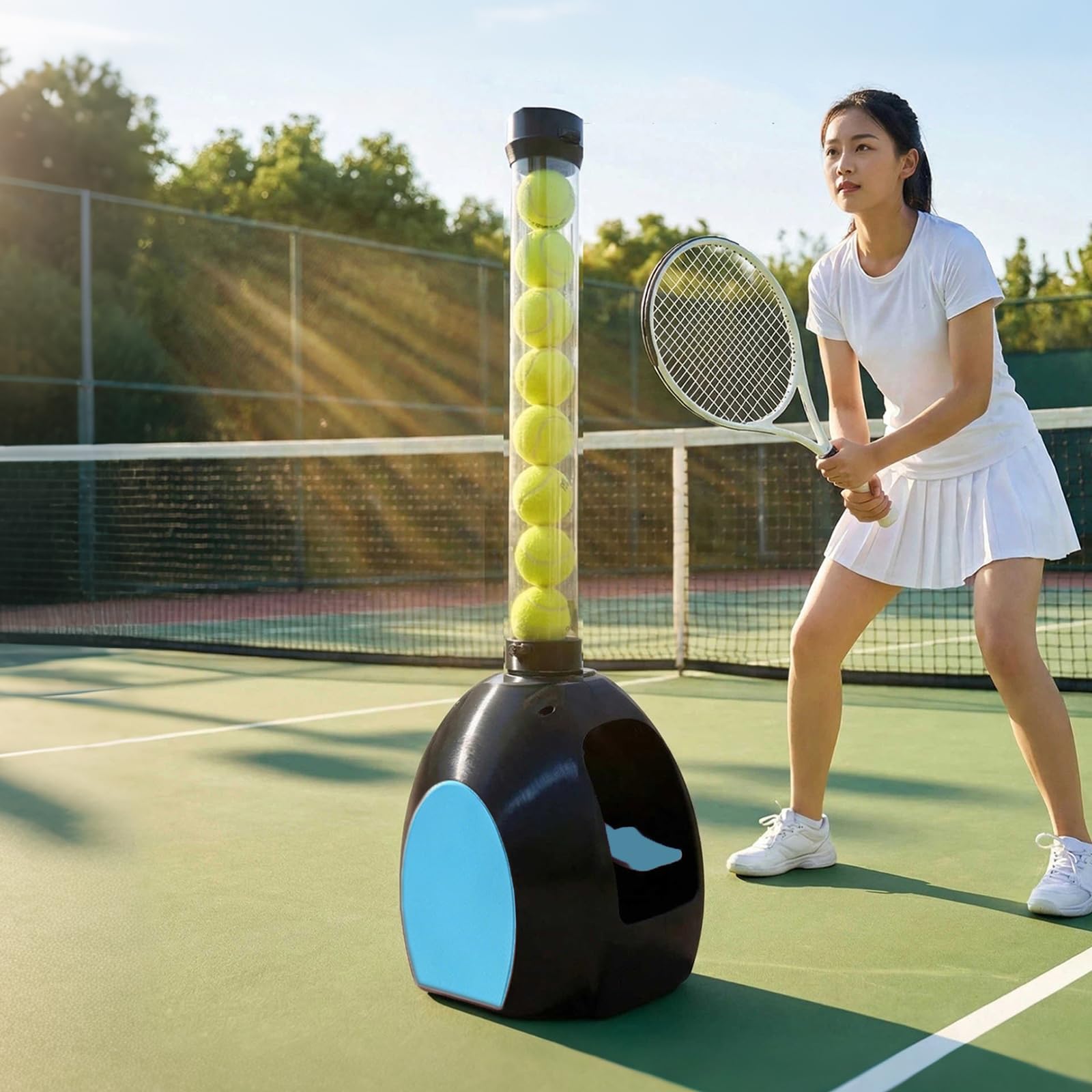 Máquina Lanzapelotas De Tenis Plegable, Portátil, con Capacidad para 18 Pelotas, Frecuencia Ajustable, Control Remoto, Carga USB-C, Ideal para Práctica Y Entrenamiento
