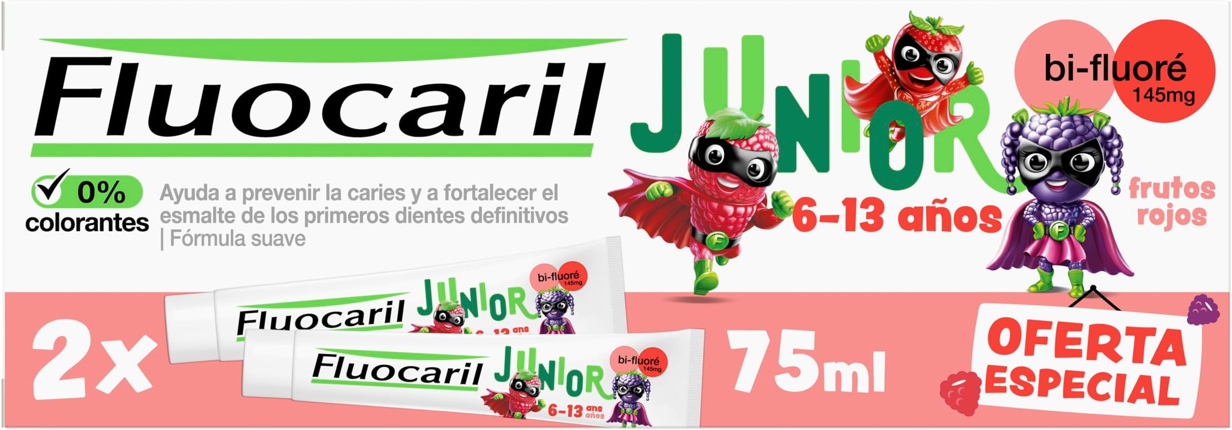 Junior 6-12 Years Old Dentifrice Gel Fruits Rouges 2x75ml