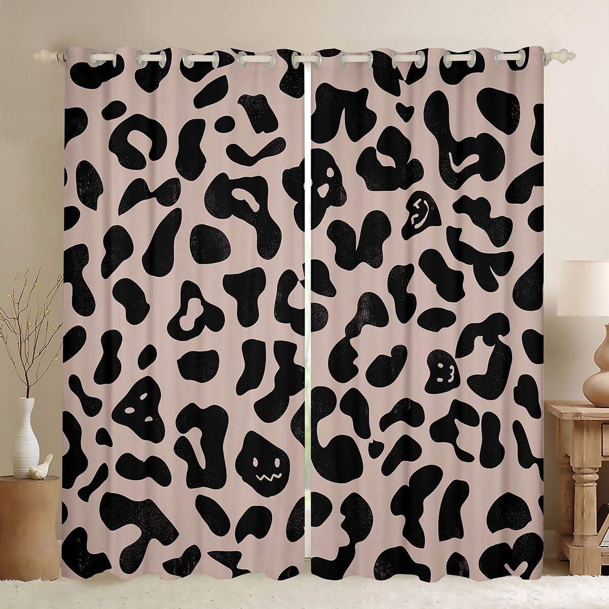 Loussiesd Czarne zasłony w panterkę do sypialni salonu (2 panele, szer. 166 x dł. 229 cm) gepard zaciemniające ubrania chłopcy nastolatki dekoracja nadruk krowie zasłony zaciemniające nadruk zwierzęcy