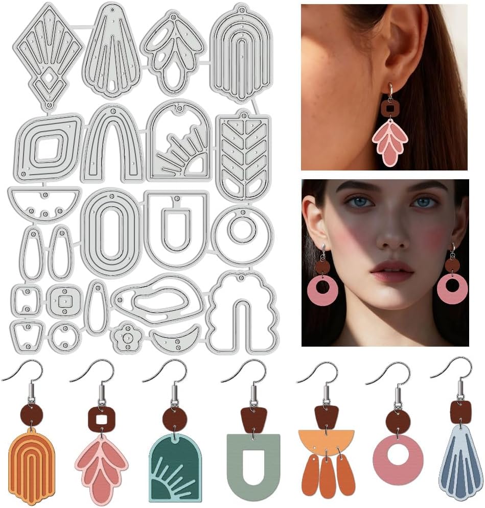 UNICRAFTALE 35Pcs Boho Earring Clip Label Cutting Die for Card Making Reusable Carbon Earring Theme Embossing Stencils Template Die Cut for DIY Scrapbooking Album Craft Decor 5.39"x4.09"