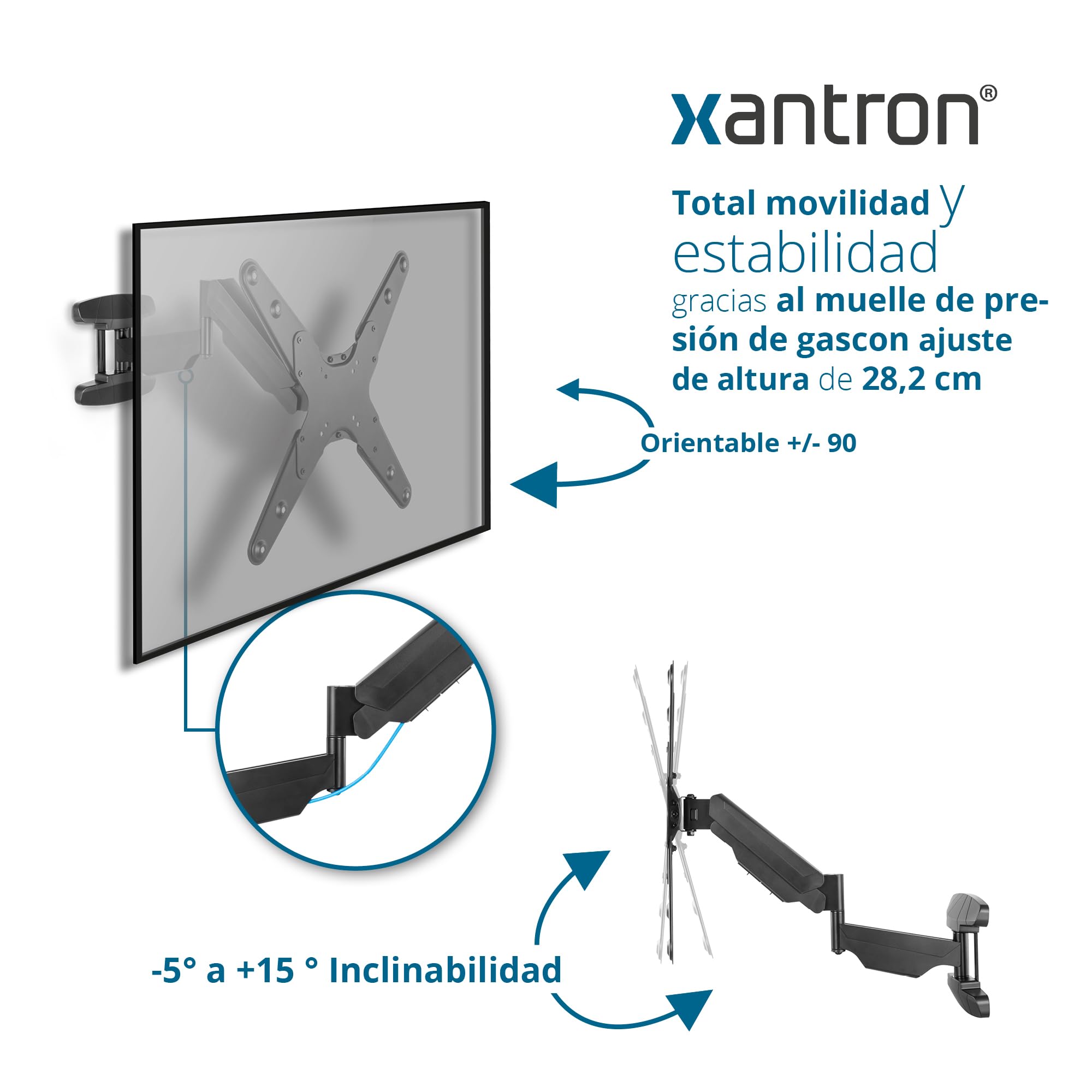 Xantron® ERGOLINE-440B - Soporte de Pared para televisores Giratorio, inclinable/Soporte de TV de 23 a 55 Pulgadas, Brazo Giratorio con Poca Distancia a la Pared, Incluye Material de Montaje