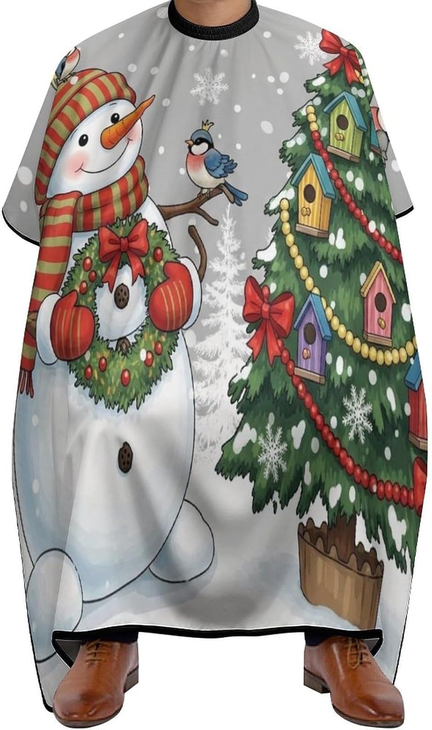 Fashion Salon Barber Cape Professional Hair Cutting Cape with Adjustable Snap Closure Christmas Cute Snowman