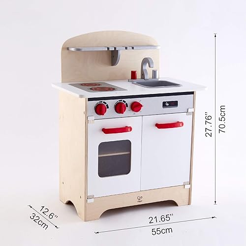 Miniatura 4 de Hape Juguete de cocina gourmet totalmente equipado de madera con fregadero, estufa, horno de hornear, gabinete, pomos giratorios y estante de