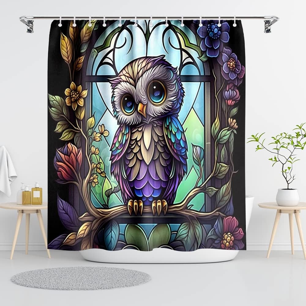 Reateforin Funny Owl Shower Curtain for Bathroom Owl