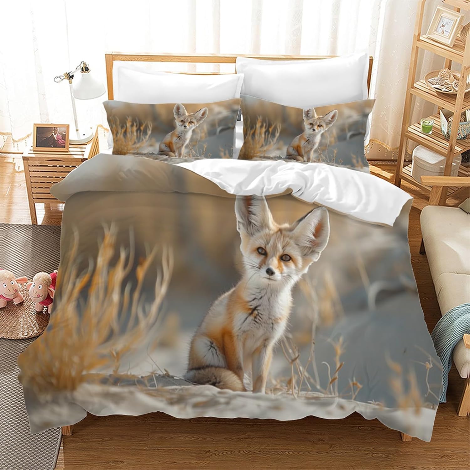 Parure de lit paysage d'automne et motif renard pour chambre d'enfant cocooning