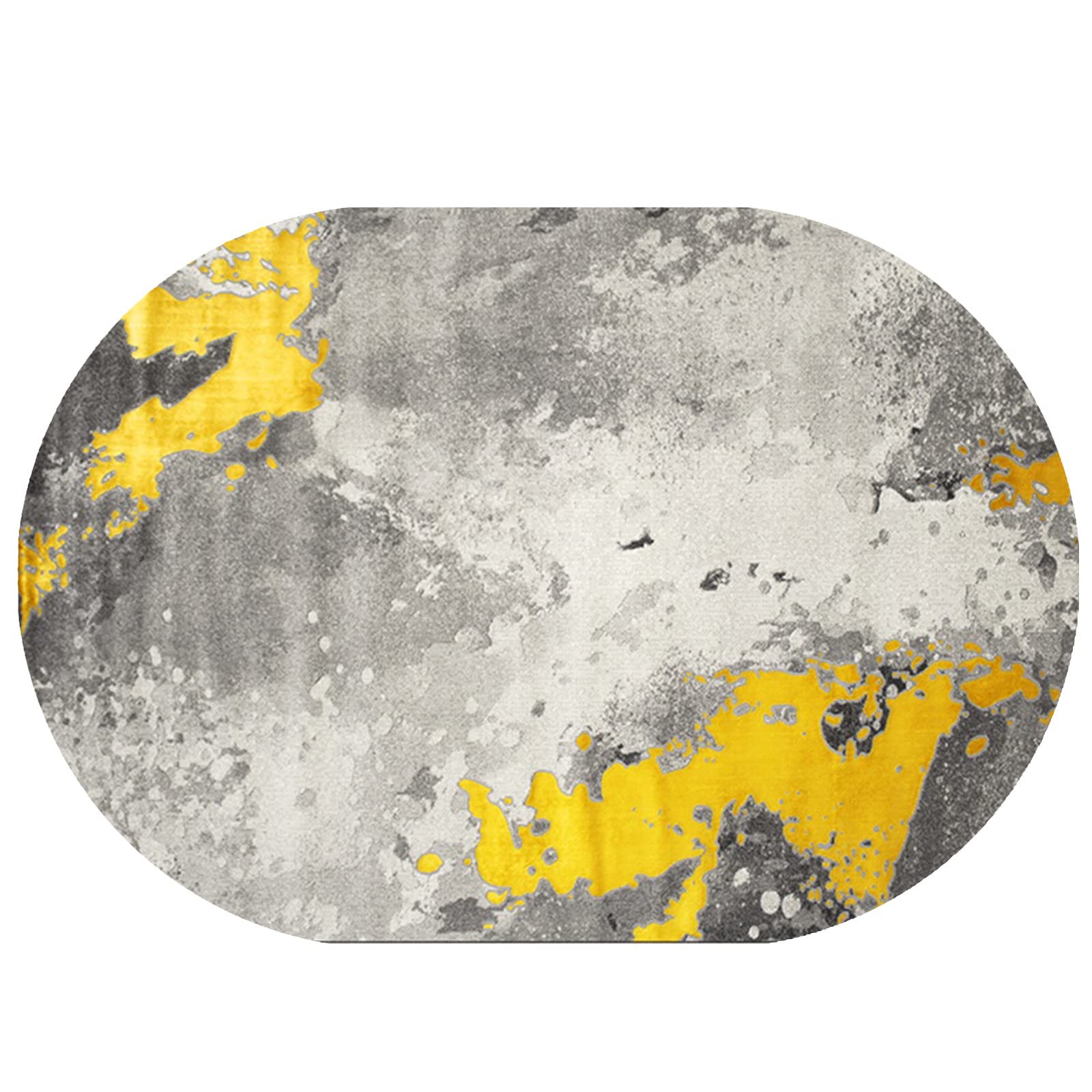 Ovaler Teppich, 90 x 150 cm, Dunkelgrau, Silbergrau und Senfgelb, Teppich für Zuhause und Büro, Dekoration, Wohnzimmer, Schlafzimmer, Waschküche und Sofa, Nachttisch