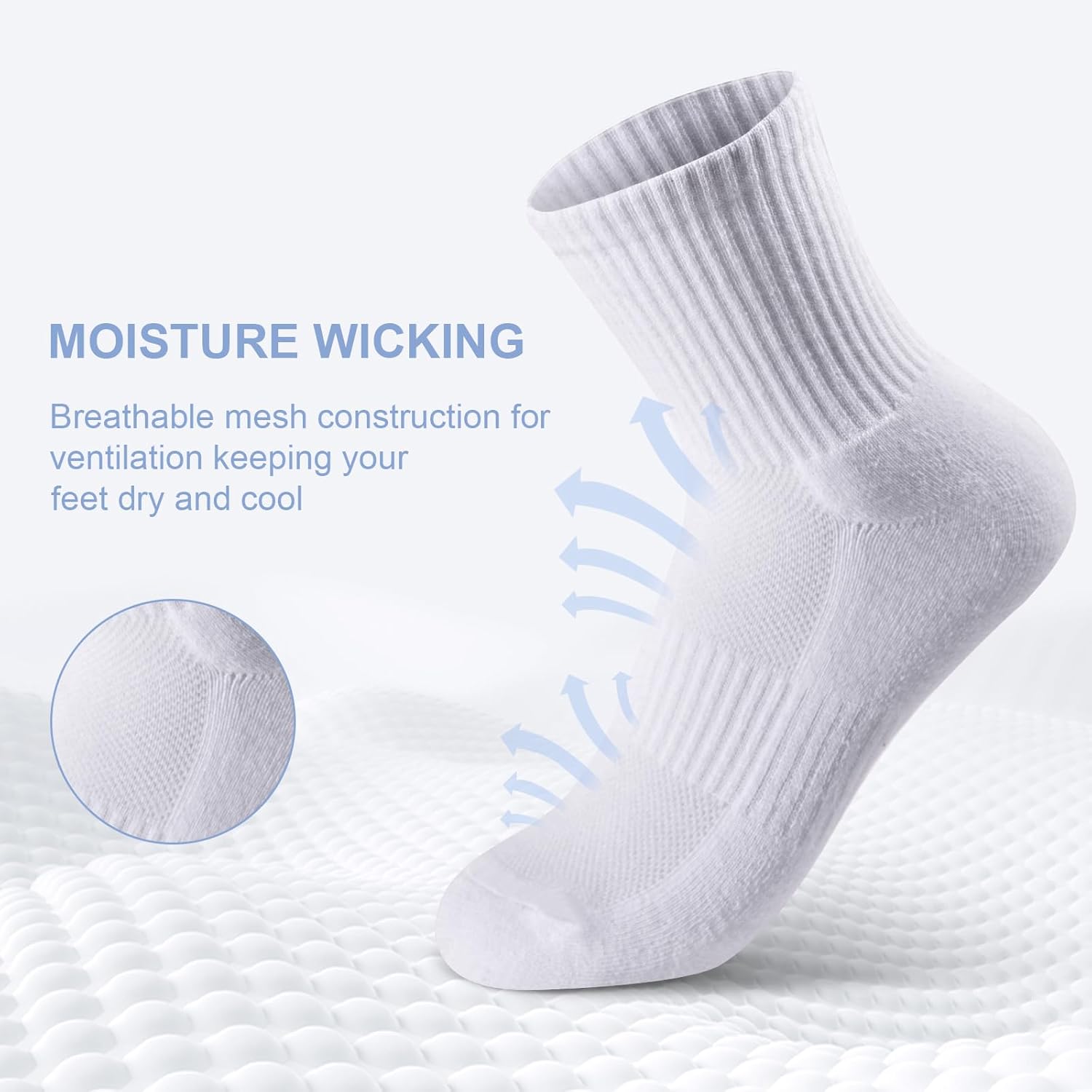 Women's White Crew Socks, 5 Pairs Lightweight Comfy Women Athletic Cushioned Running Low Cut Socks - Image 3