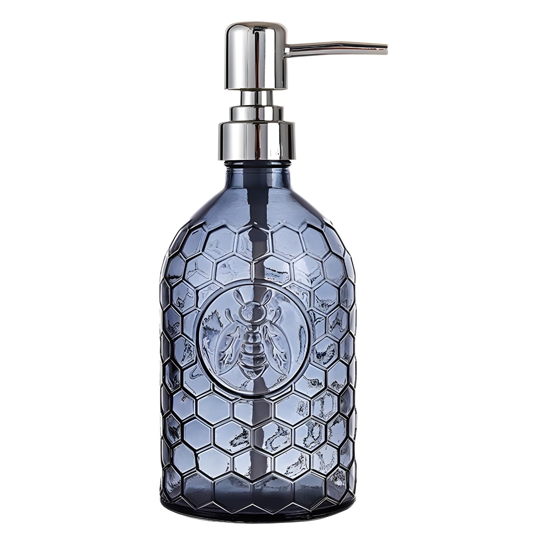Soap Dispenser Glass Push Lotion Bottle 500ml Home/Hotel/Bathroom Soap Holder Blue Transparent Cylindrical