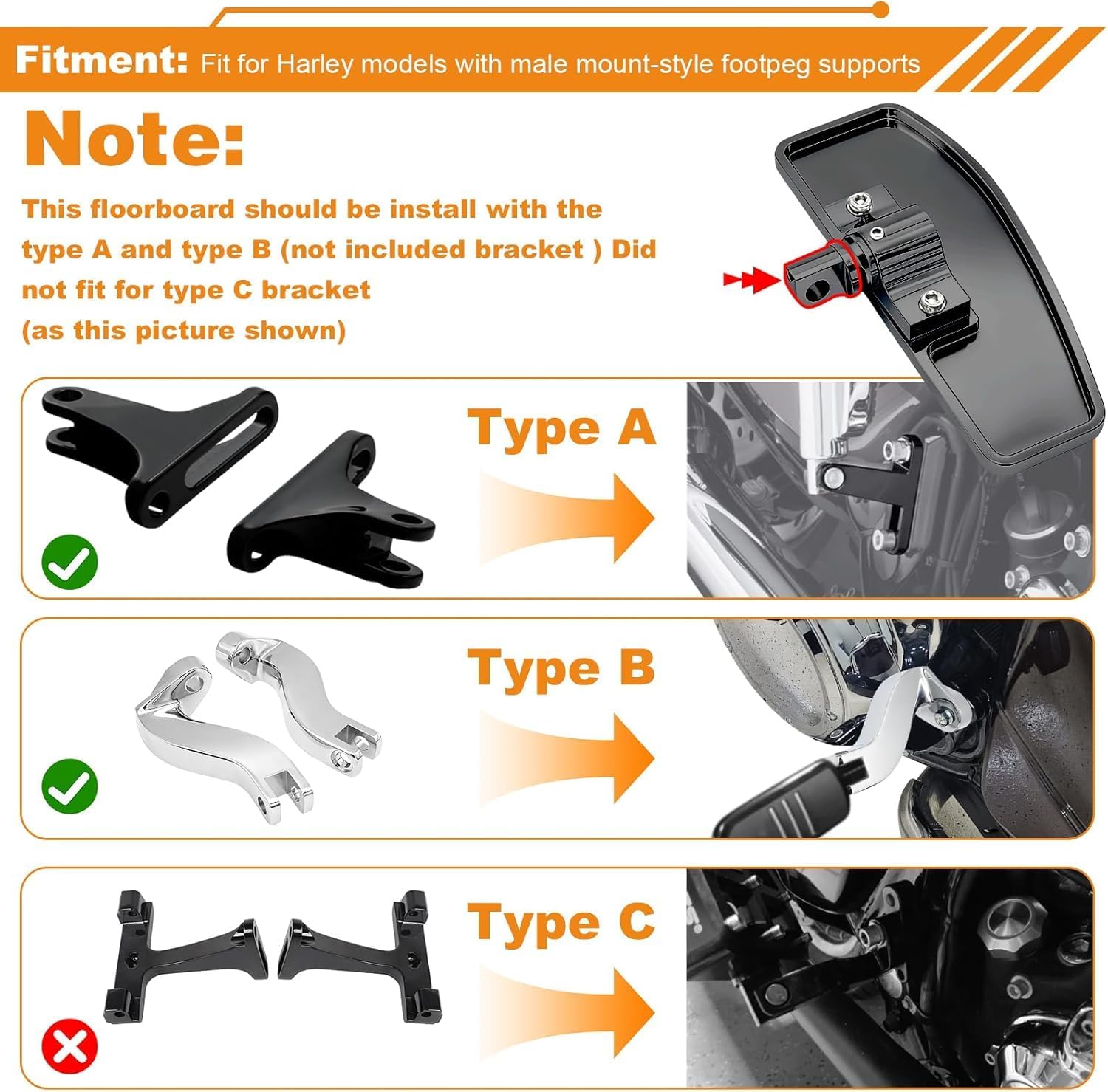 Black Passenger Foot Pegs Rear Floorboards Footboards Floor Boards for Harley Touring, Road King, Road Glide, Electra Glide, Street Glide, Softail Fat Boy, Breakout, Heritage, Dyna Models