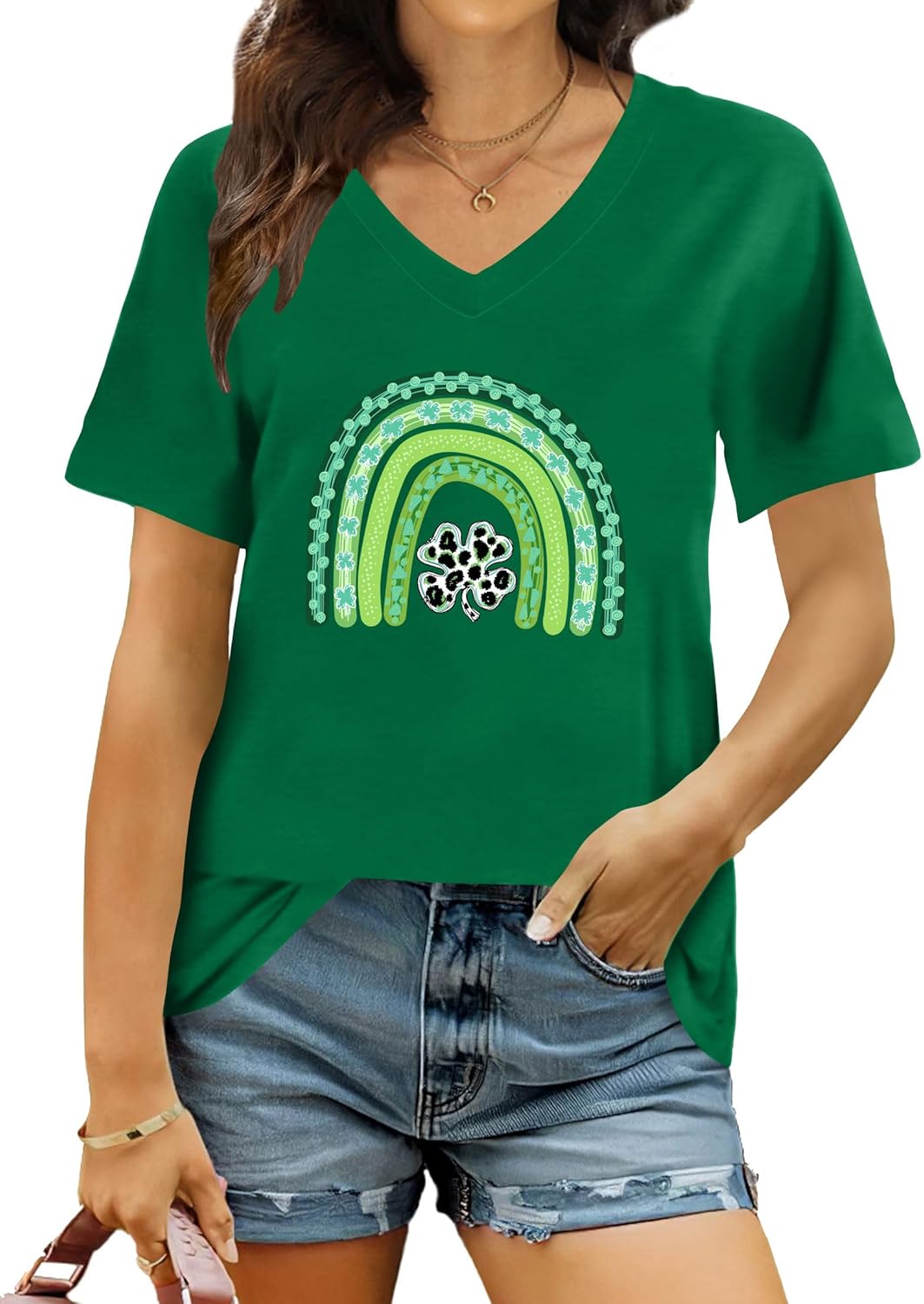 St Patricks Day Shirt for Women Lucky Irish Shamrock Tshirt Saint Patricks Day T-Shirt Green V Neck Tops - Image 2