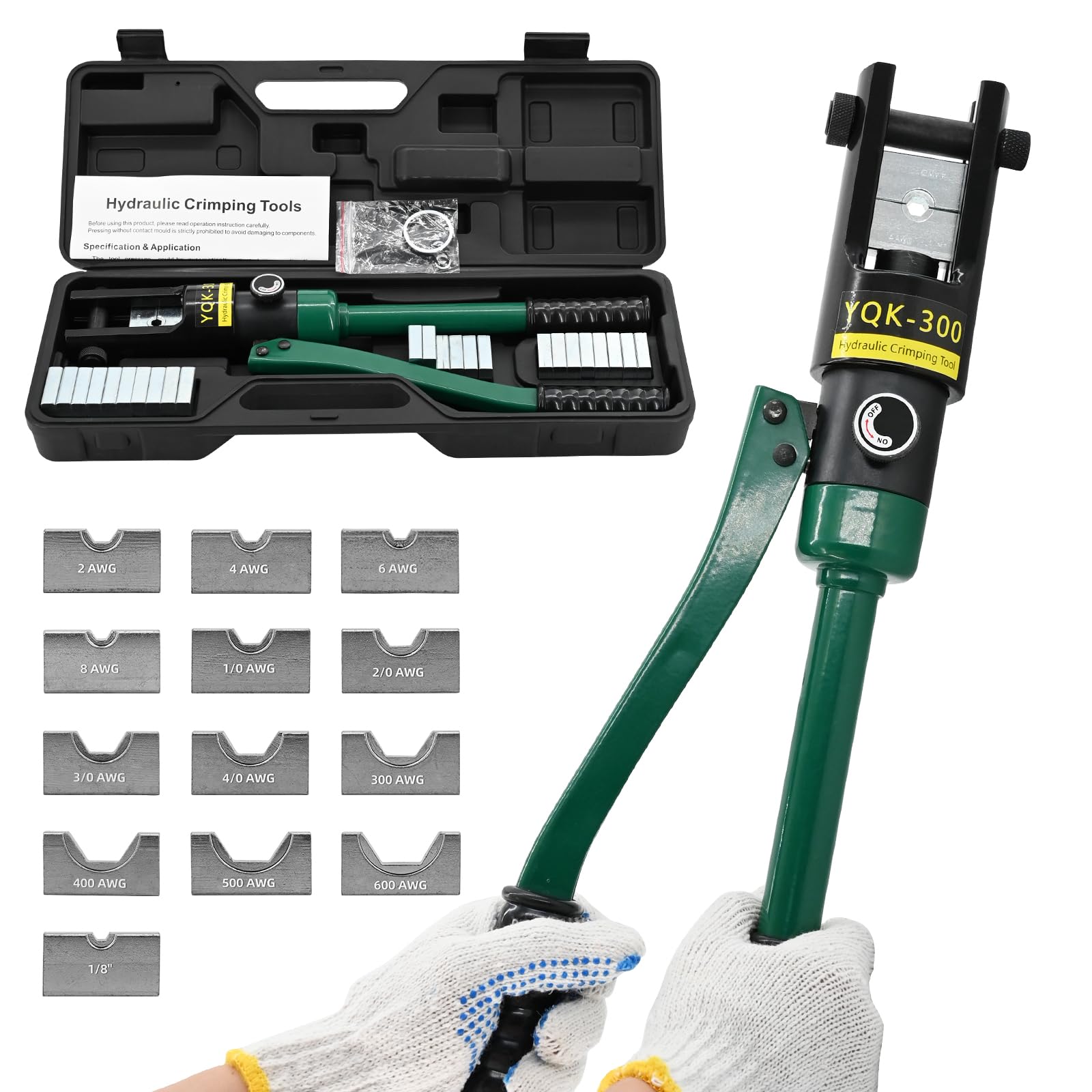 LFGUD 16T Hydraulic Battery Cable Crimper 8 AWG to 600 MCM Cable Crimping Tool Hydraulic Lug Crimper Electrical Terminal Wire Crimper with 13 Pairs of