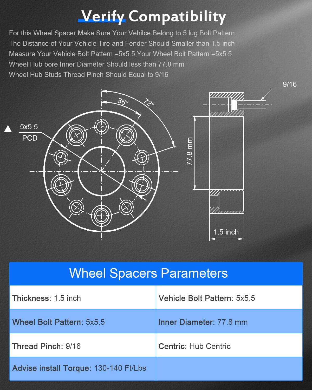 ECCPP 1.5" 5x139.7mm Wheel Spacers hub Centric 5x5.5 to 5x5.5 Compatible with 2005-2010 for Dakota 2004-2009 for Durango 2002-2010 for Ram 1500-4PCS