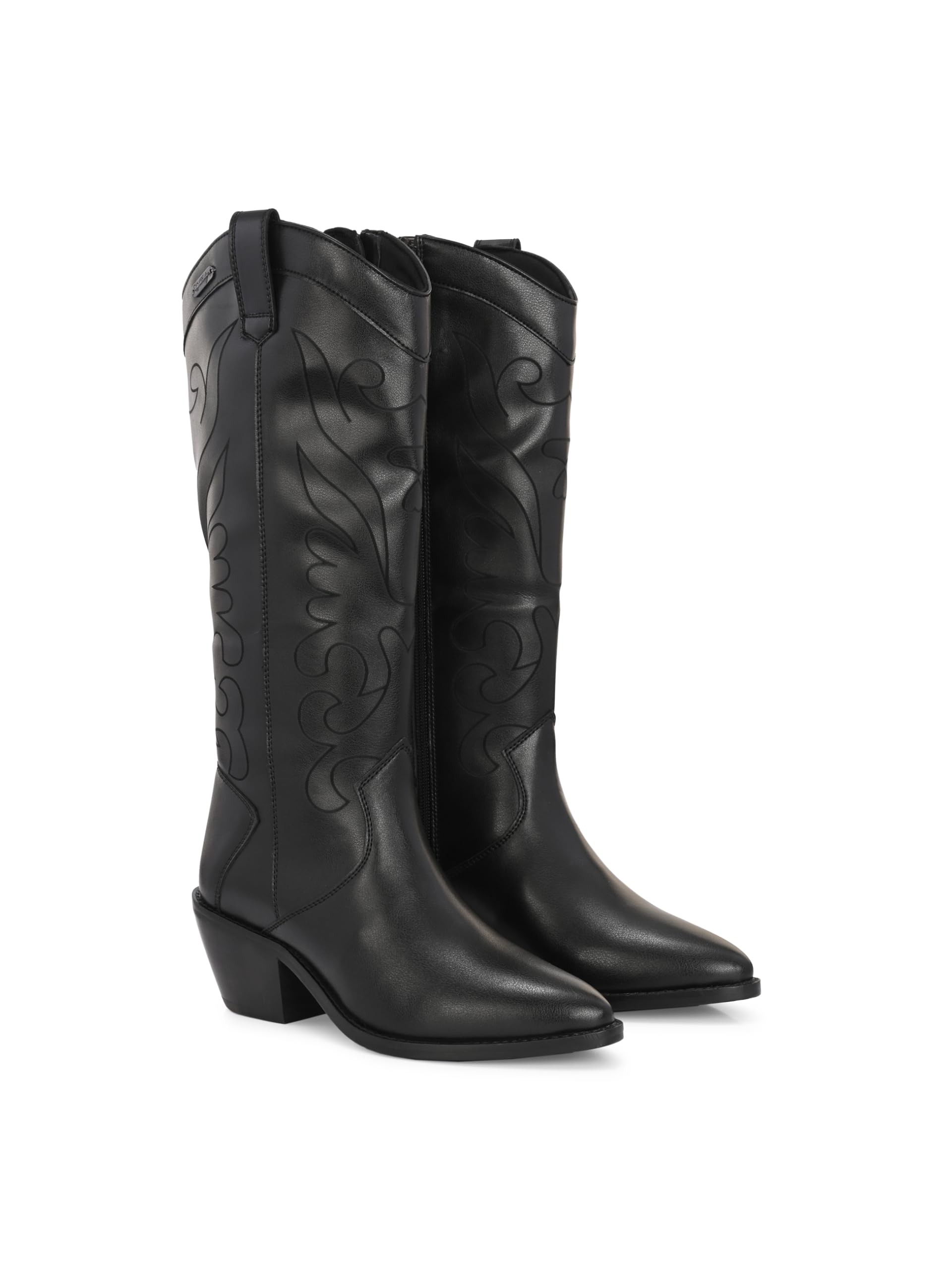 delize Black Women Knee ankle boots with track outsole 64663-picture-12
