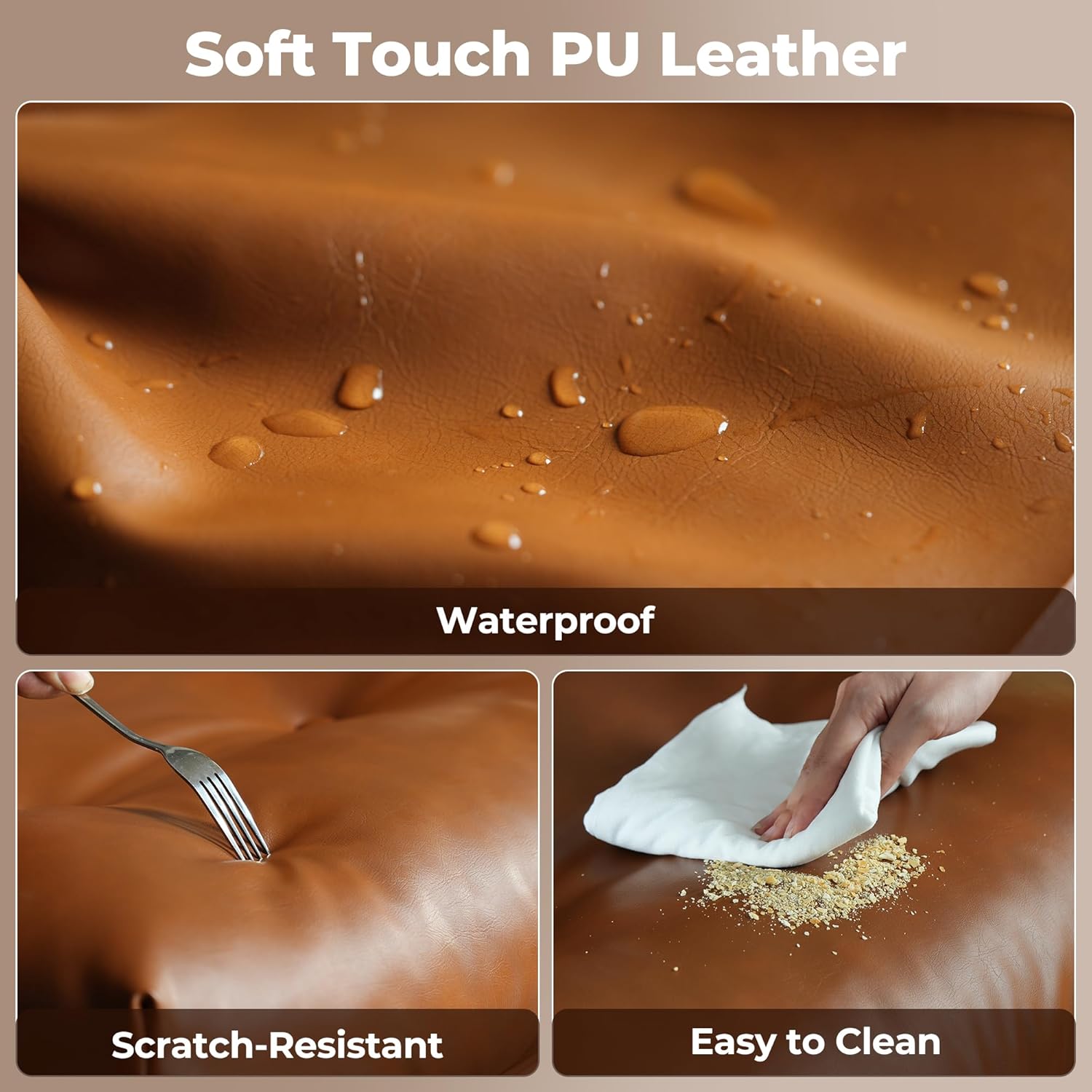 ovios Ergonomic Office Chair, Mid-Century Modern Faux Leather Executive Chairs with Thick Cushion, Comfy High Back Swivel Rolling Computer Armchair (Brown, PU Leather) - Image 5