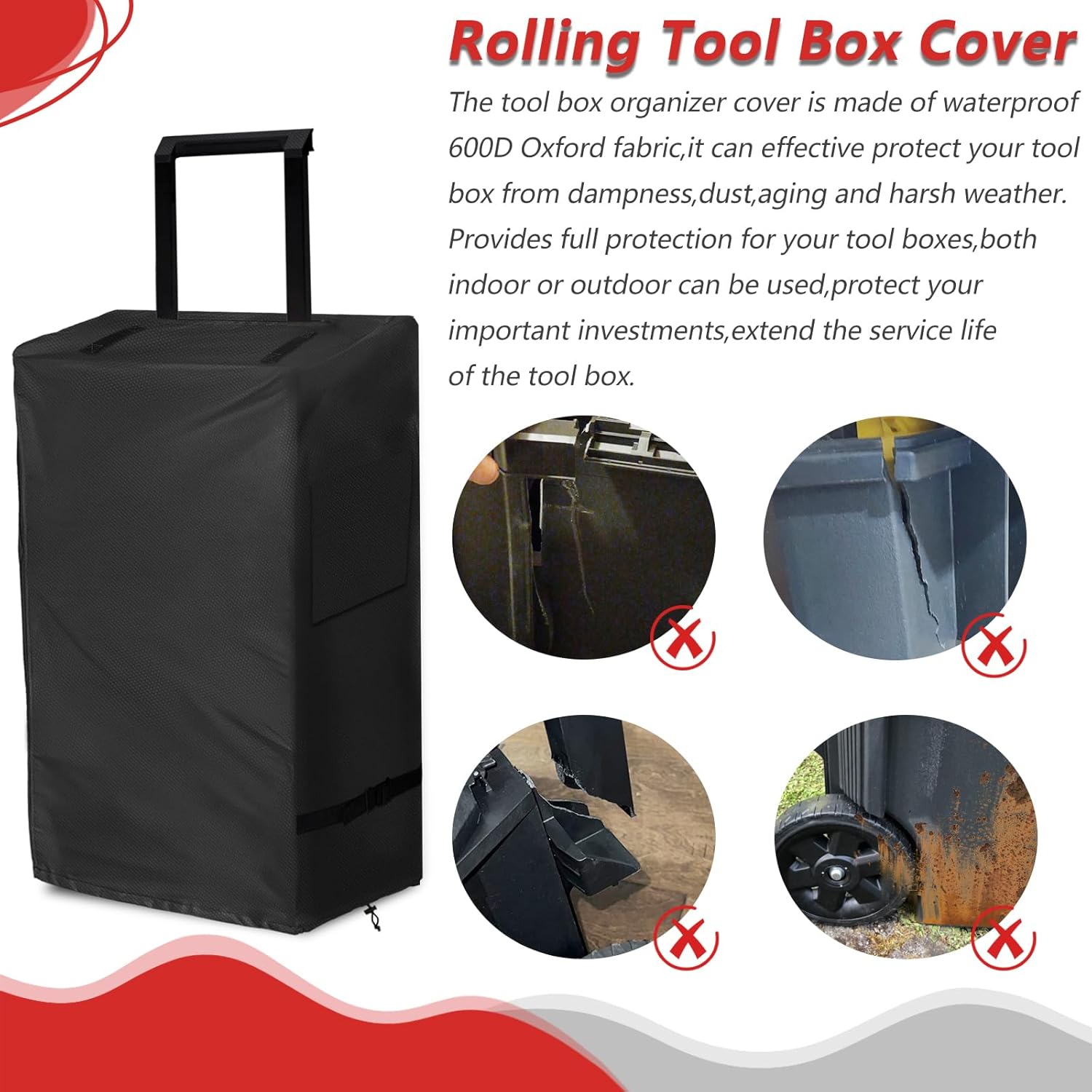 Rolling Tool Box Cover for Stackable Tool Box System with Wheels, Black