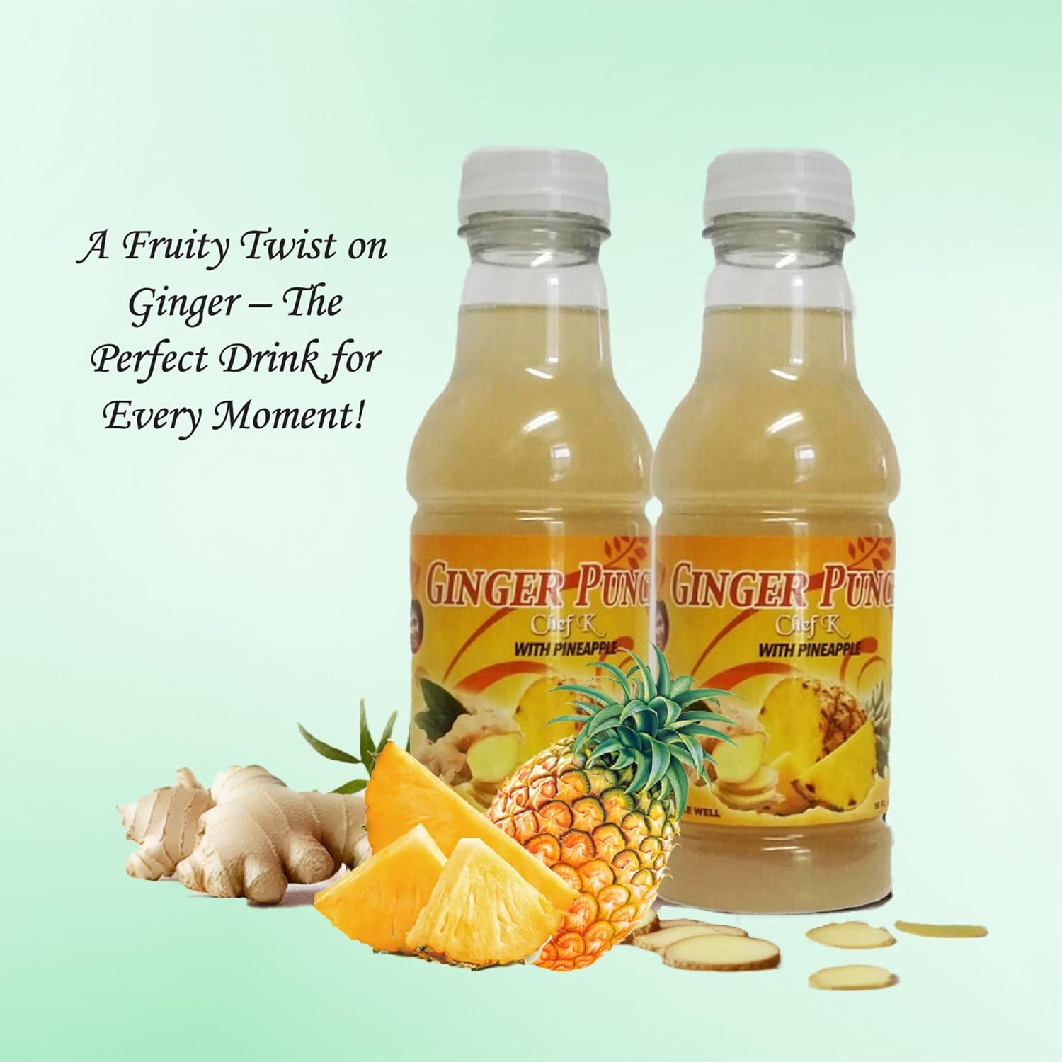 Chef K, Inc. | Ginger Punch with Pineapple – Tropical Ginger Beverage 16 oz | 6 Pack
