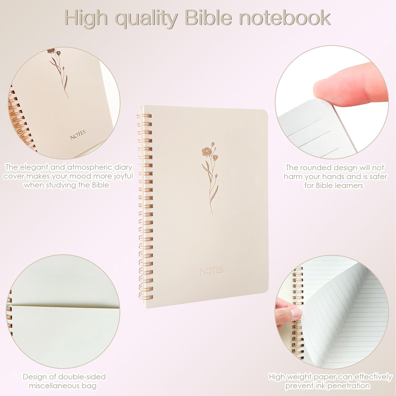 J6&H6 170Pcs Complete Bible Study Supplies Journaling Kit with Tabs, Highlighters and Color Pens, Notebook,Stickers & More Bible Accessories Set for Women, Beginner Christian Gifts(Lvory White) thumbnail