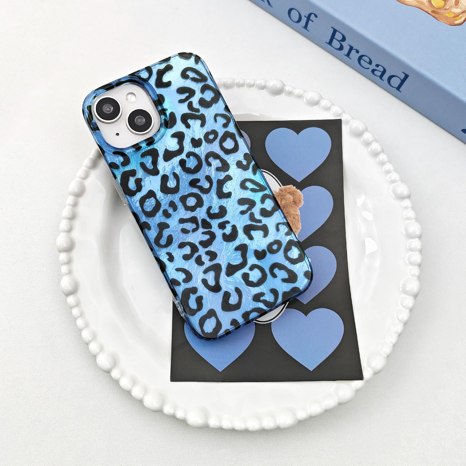 Compatible with iPhone 15 Case with Cheetah Leopard Glitter Pattern for Women Girls Fashion Soft Flexible Durable Slim TPU Protective Cover-Blue image 2