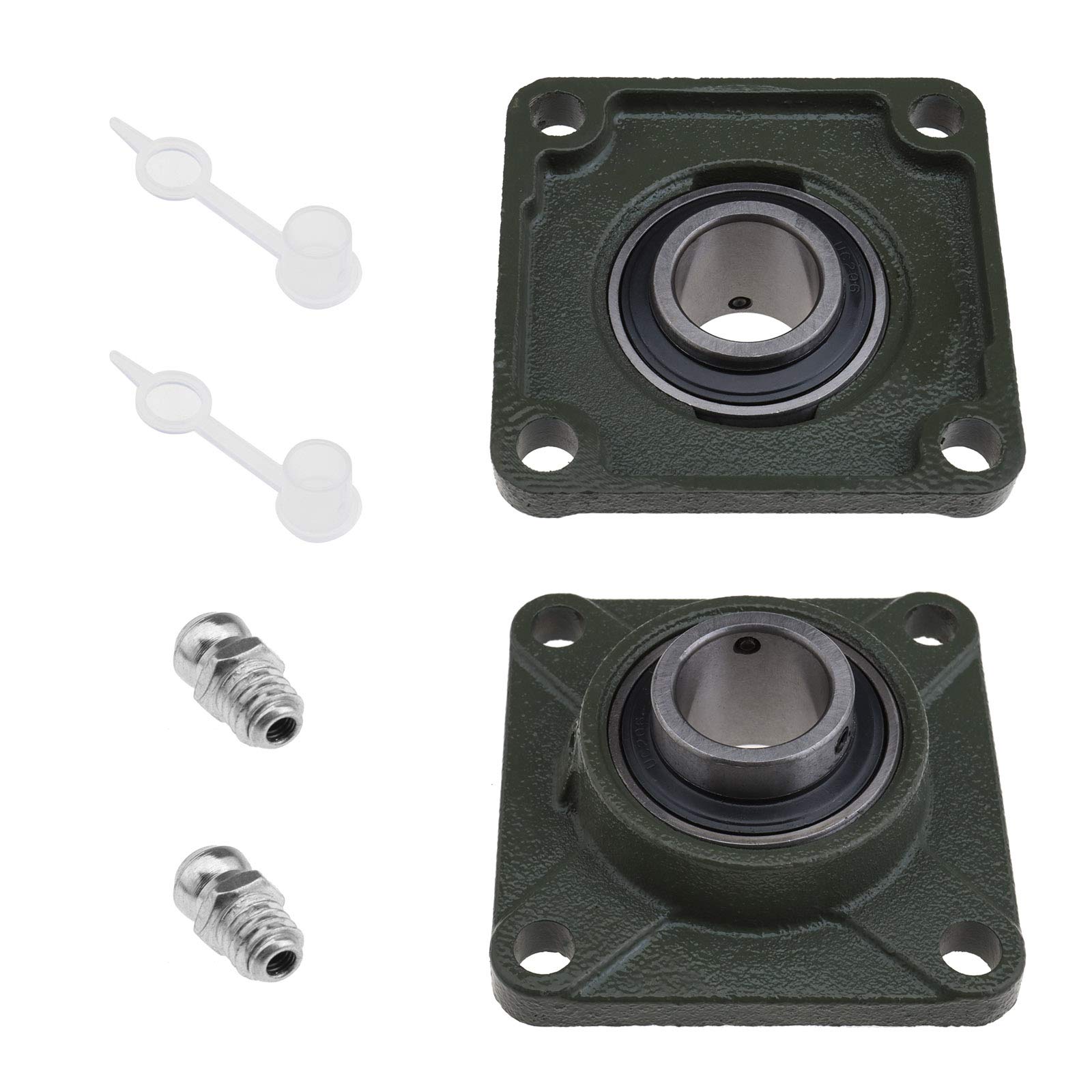 2x UCF206 30MM Pillow Block Bearings 4 Bolts Square Flange Mounted Bearing with Oil Nozzle Self-aligning For Conveying Systems Agricultural Machinery